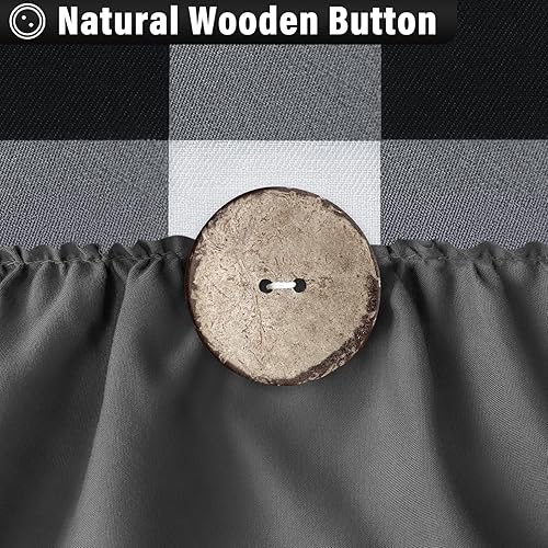 Miniatura 3 de Cortina de ducha rústica Seasonwood de granja, cortina de ducha gris con botón, decoración de baño, patrón de cuadros de búfalo negro con volantes