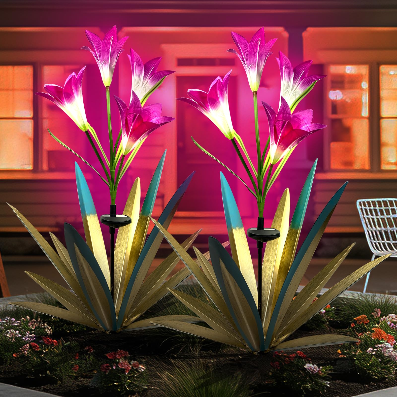Solar LED Agave Lily Flower Garden Sculpture