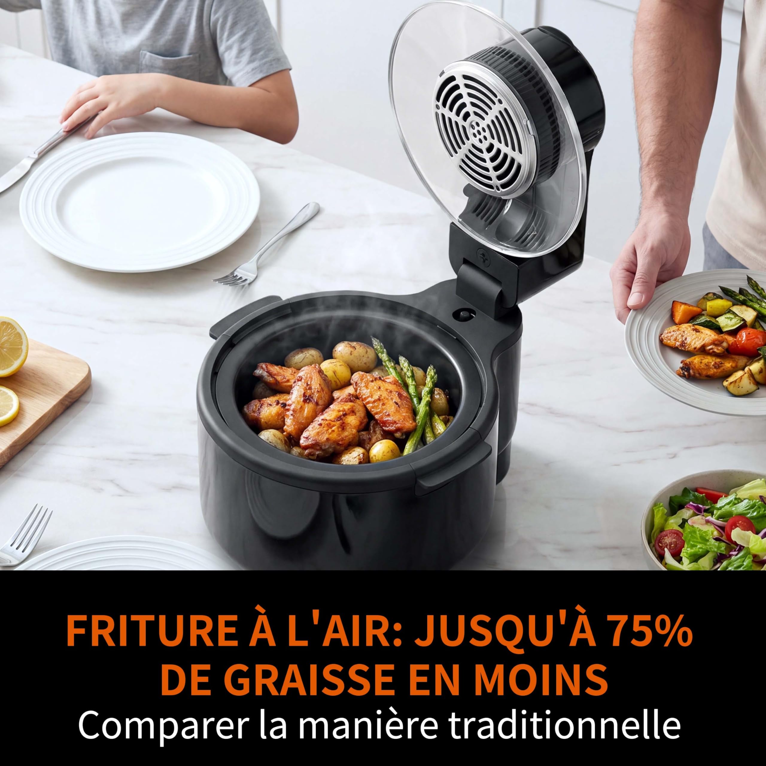 Air Fryer 5L,Friteuse sans huile portable,Diététique,avec Ecran Tactile Digital,Fenêtre de Visualisation,Repas complet, synchronisation, Économie d'énergie (Noir)