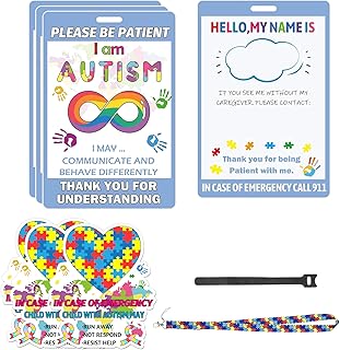 Autism Alert Safety Tag Card 3 Pack Awareness Autistic Emergency Contact Card - Autistic Please Be Patient Autism Medical Id Tag with Stickers and Hook for Home House Window Door