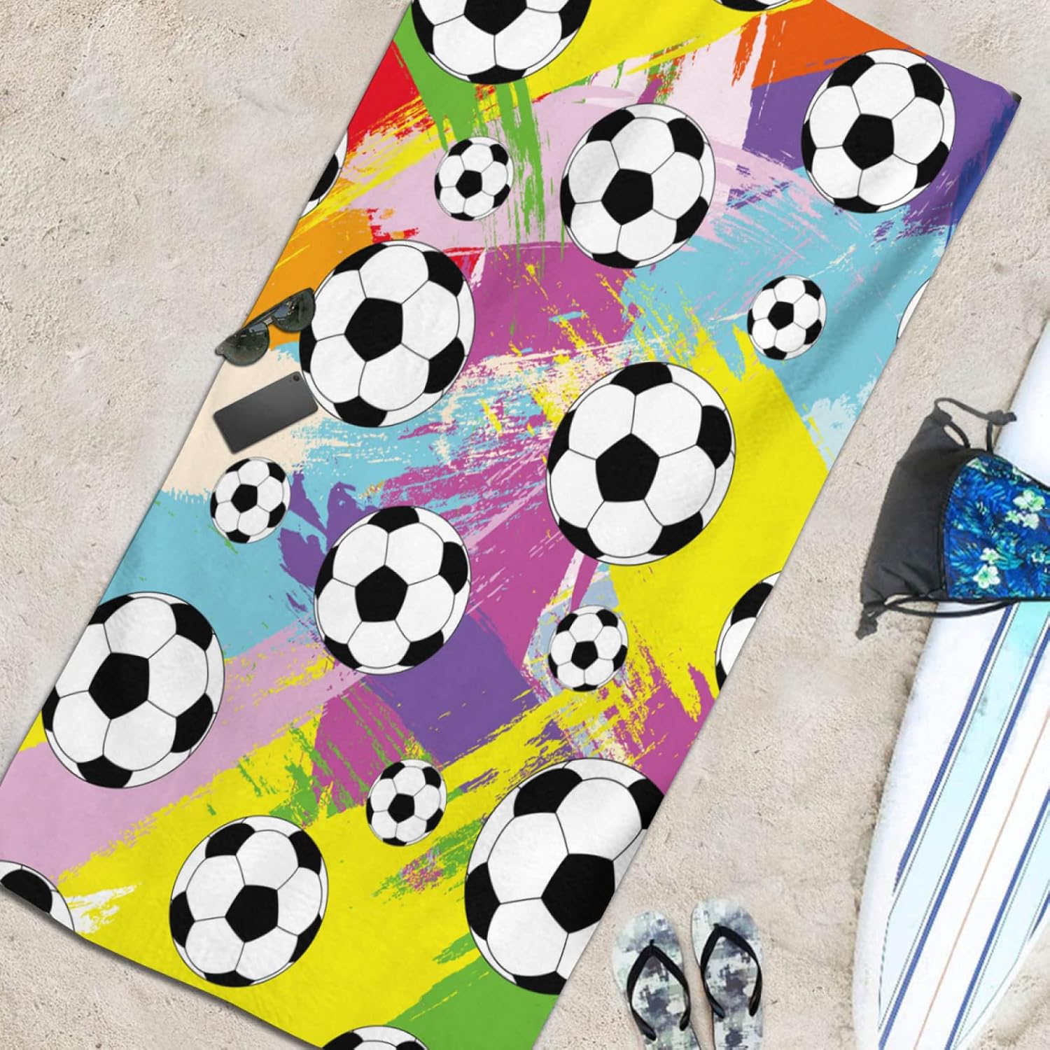 Soccer Beach Towel Oversized Microfiber Quick Dry Bath Towels Gift Thick Sand Free Beach Towels for Kids Adult Travel Pool Swimming Camping (52"x33")