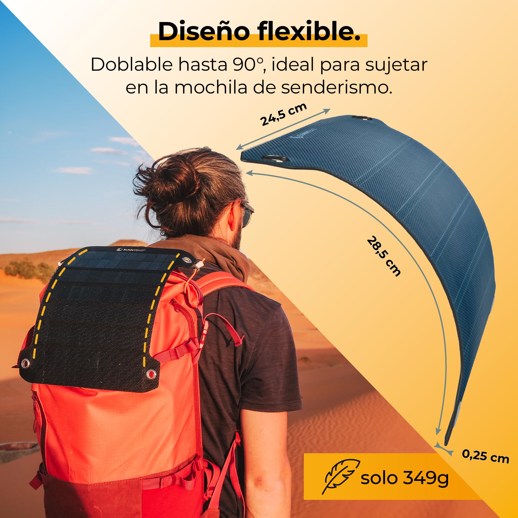 Sunnybag Leaf Pro Panel Solar de 7,5 vatios [Ultraligero, Flexible, Resistente al Agua] - Cargador Solar para Smartphone, Ideal para Senderismo, Acampada - Incluye Cable USB-C con indicador de Carga