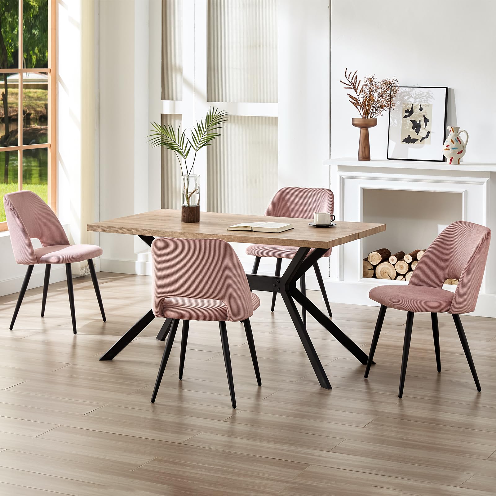 ANVOFONG Sedia da Pranzo Rosa in Velluto a Righe, Sedia Imbottita con Schienale Trapuntato e Gambe Indipendenti, Modern Style, 80 cm (H) x 48 (W) 45 (D), Rosa, Tinta Unita, Per Sala da Pranzo