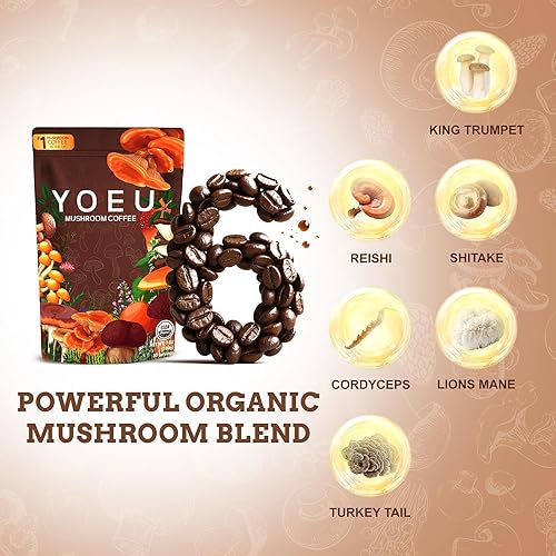 Miniatura 3 de Paquete de 6.35 oz2 unidades, café de hongos orgánico con 12 ingredientes naturales, incluye melena de león, reishi, cordyceps y adaptógenos,