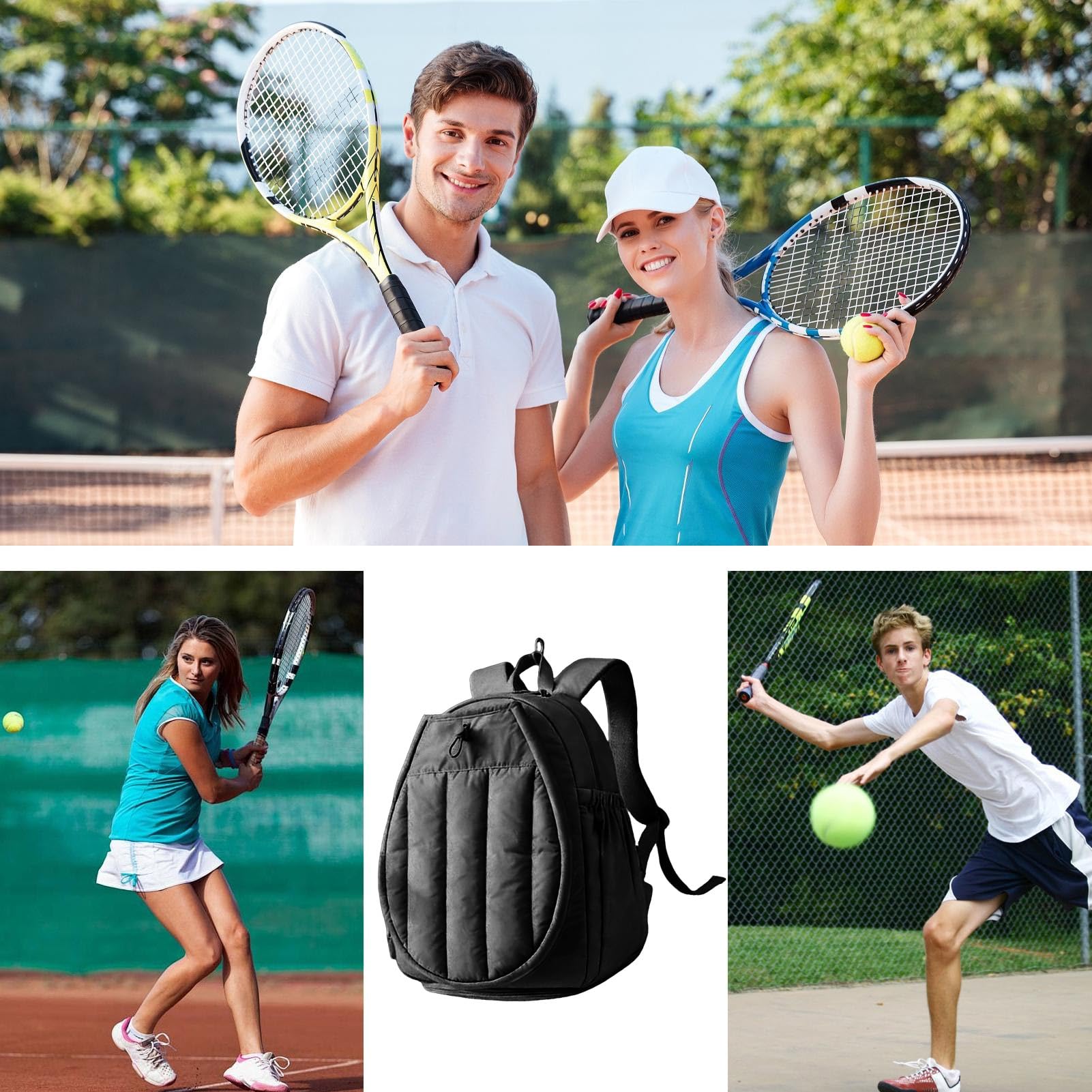 Plecak na rakiety tenisowe z przegródką na buty, wyściełana ochrona, 2 x 23,1 x 45,5 cm, torba do przechowywania rakiet, torba na sprzęt sportowy, warstwa kontroli temperatury, do treningu na siłowni