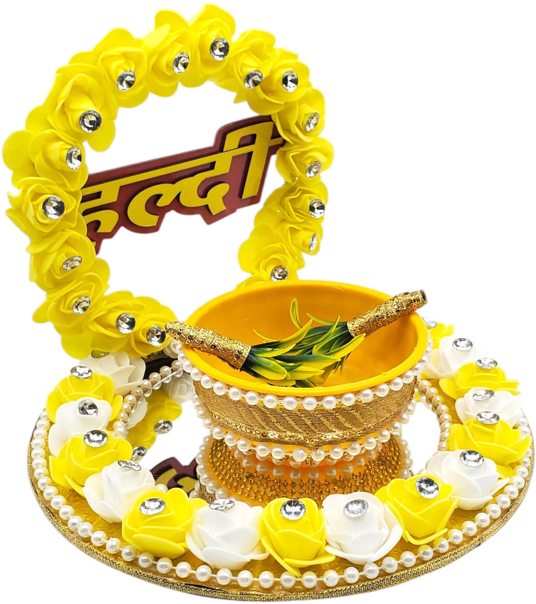 Haldi Ceremony Decor Stand with Floral Design | Decorative Haldi Function Tray for Wedding Setup 1