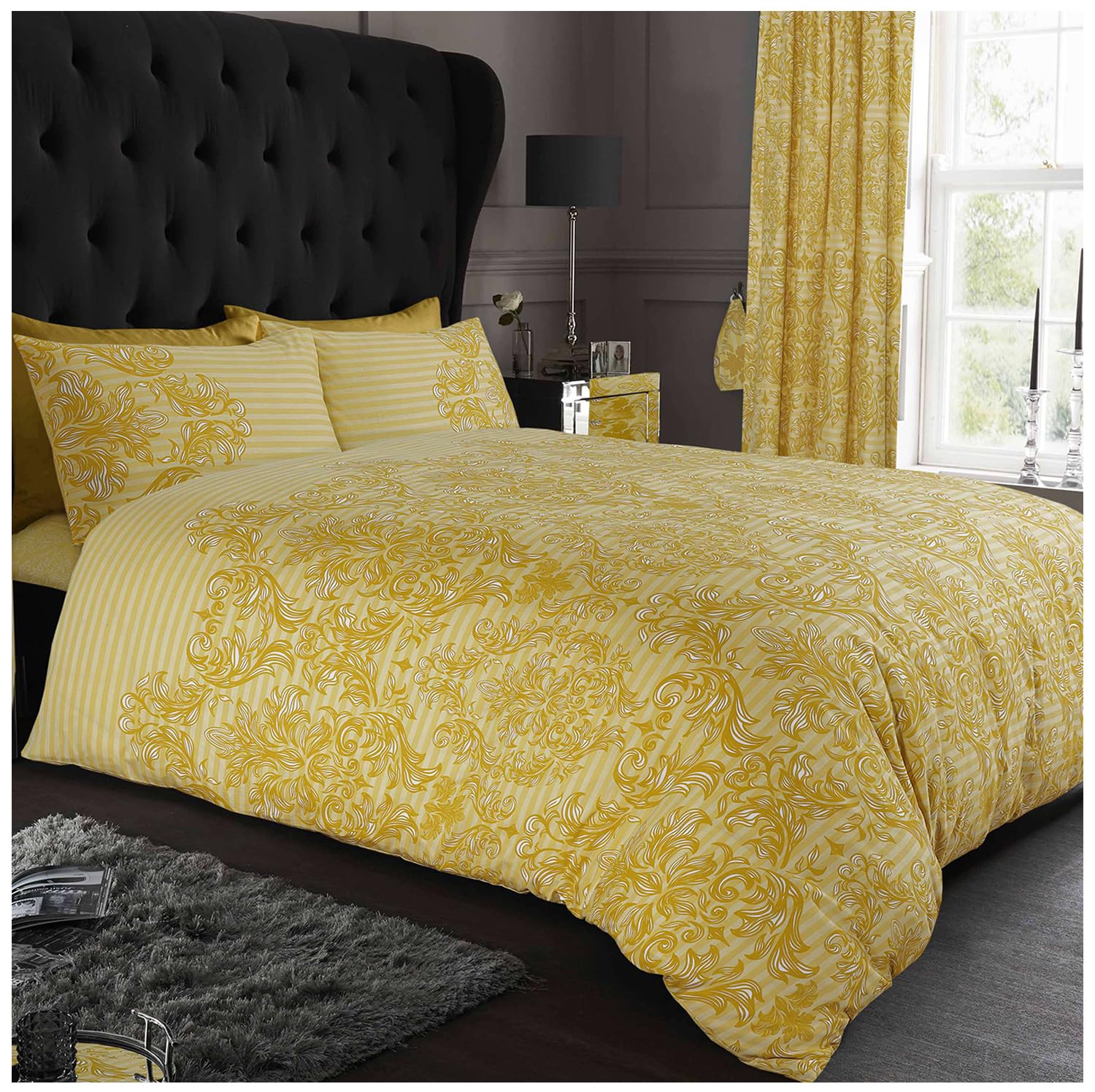 Gc Gaveno Cavailia Ochre Jacquard Bedding Set - Printed Duvet Cover Super King Size - Polycotton Duvet Set