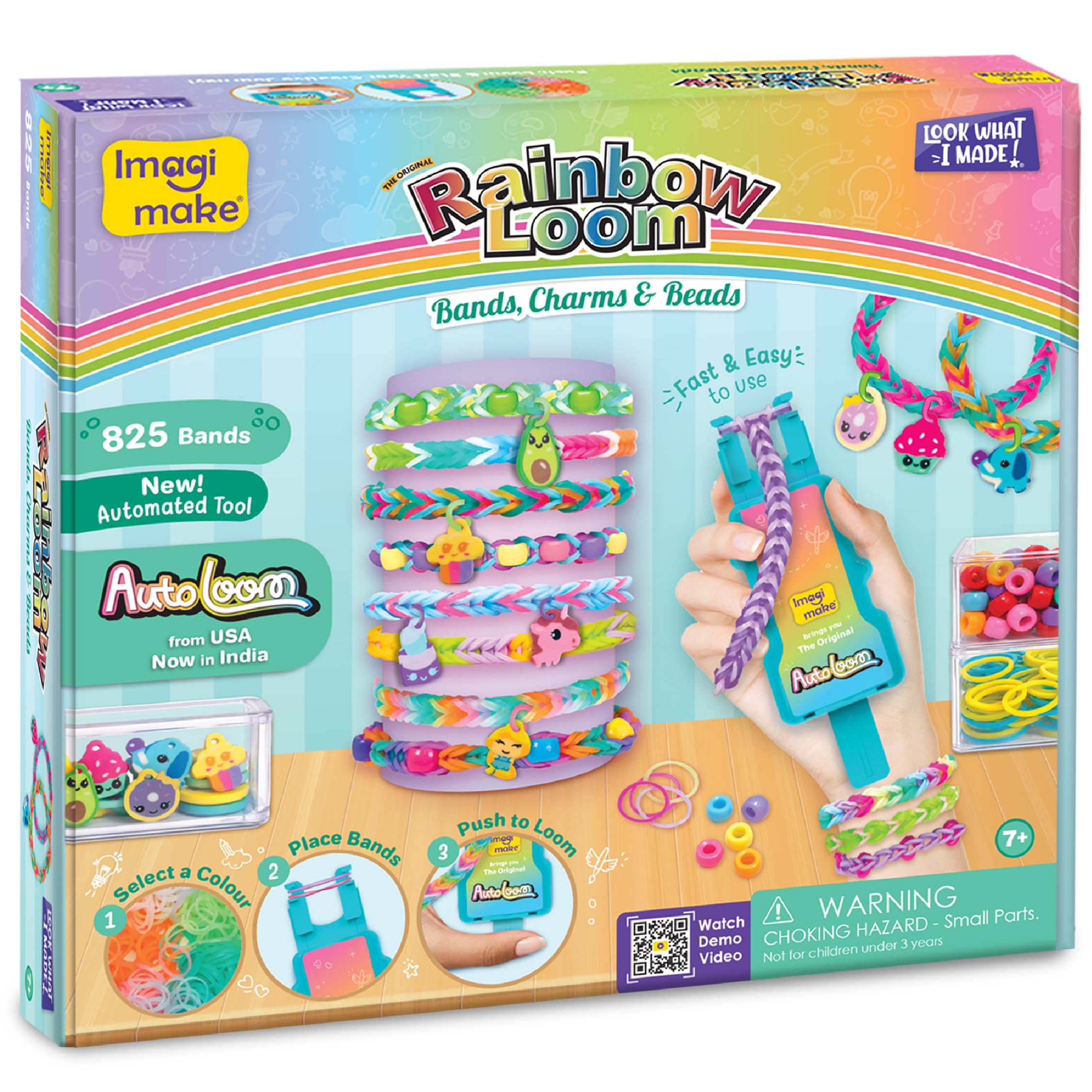 Imagimake Rainbow Loom Bracelet Making Kit |825+ Bands, Charms & Beads with Auto Loom Tool | DIY Art & Craft Kit | Creative Gift for Girls Age 7+-picture-12