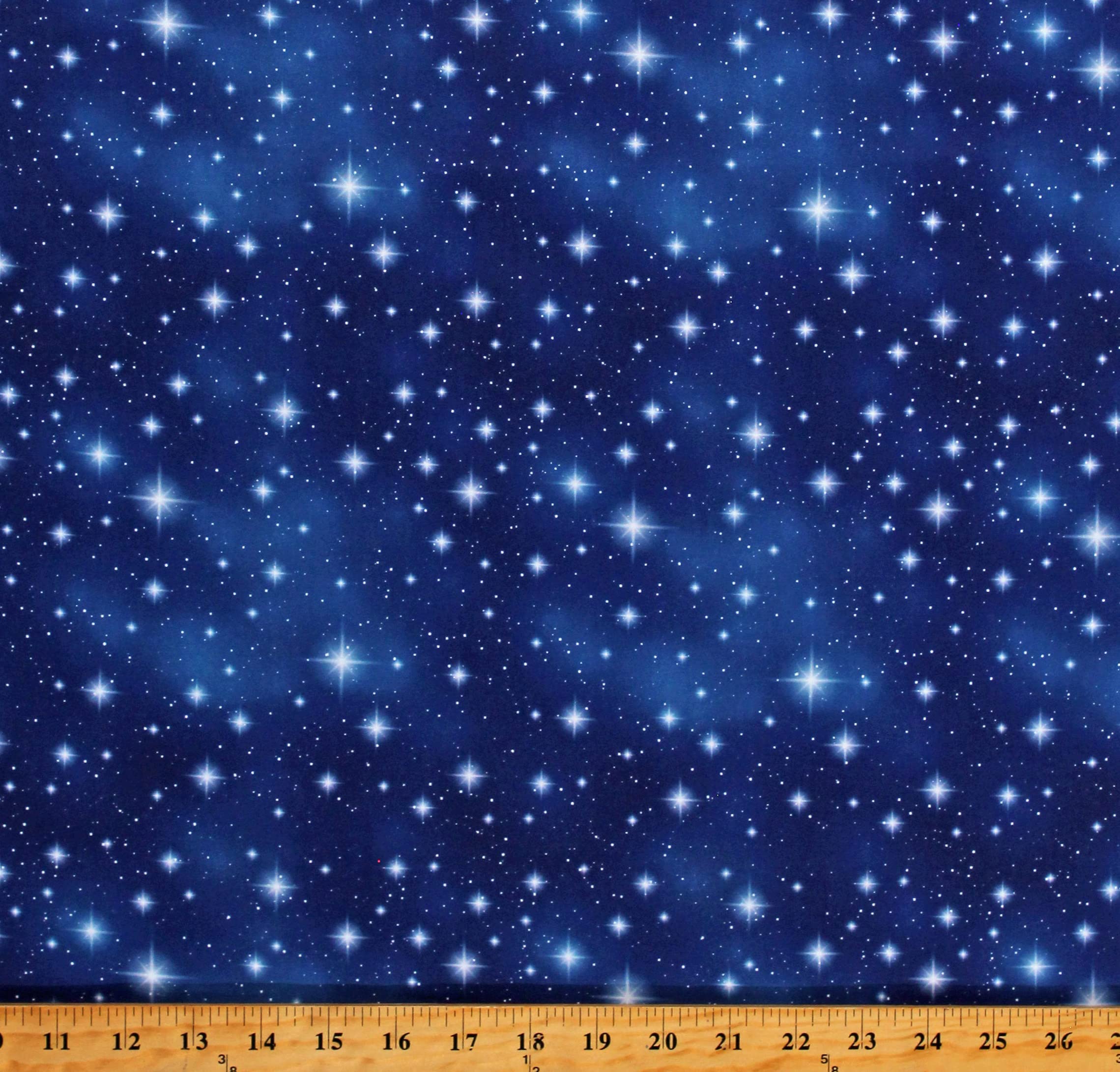Cotton Stars Starry Night Sky Galaxy Space Navy Blue Cotton Fabric Print by The Yard (121201)