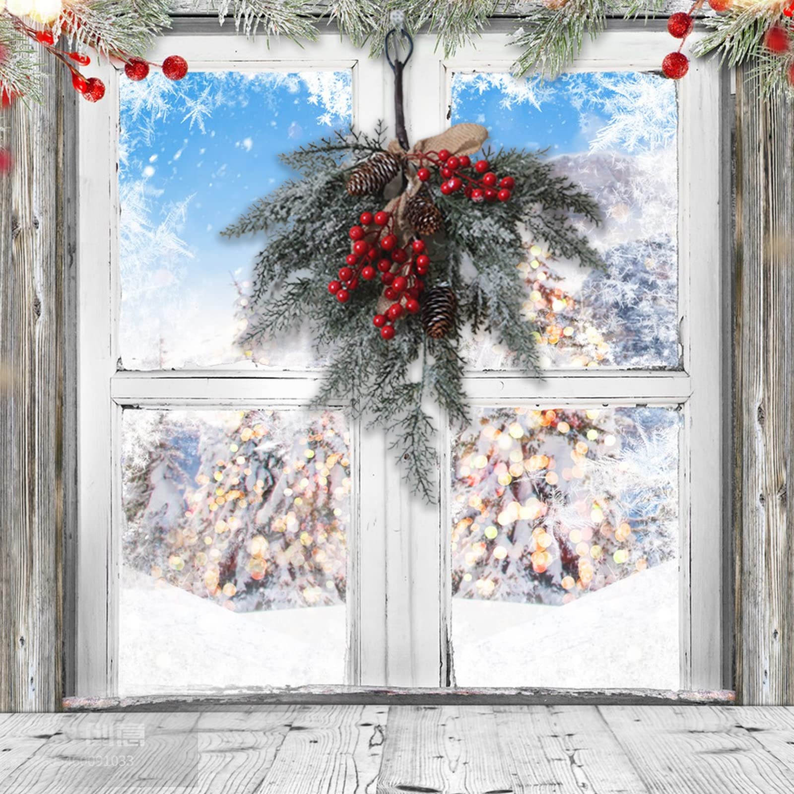 Wnvivi 2 Pcs Christmas Teardrop Floral Swag,19.7inch LED Hanging Christmas Red Berry Teardrop Wreath,Artificial Floral Swag for Front Door Wall Decor-with Light