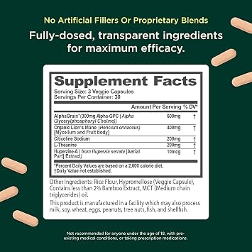 The Genius Brand Genius Mood+Focus - Nootropic Supplement with Organic Lions Mane, Alpha GPC & More for Brain Health - Memory Support & Focus Support - Non-GMO - 90 Veggie Capsules