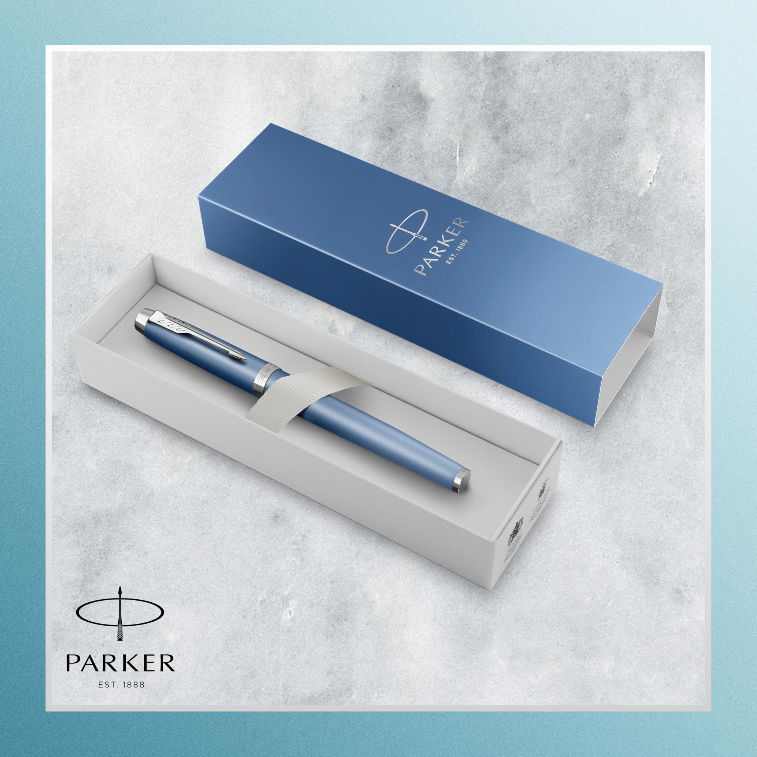 Parker IM Writing Rituals Penna stilografica | finitura blu rilassante con sfumatura e puntale cromato | punta fine | inchiostro blu | confezione regalo