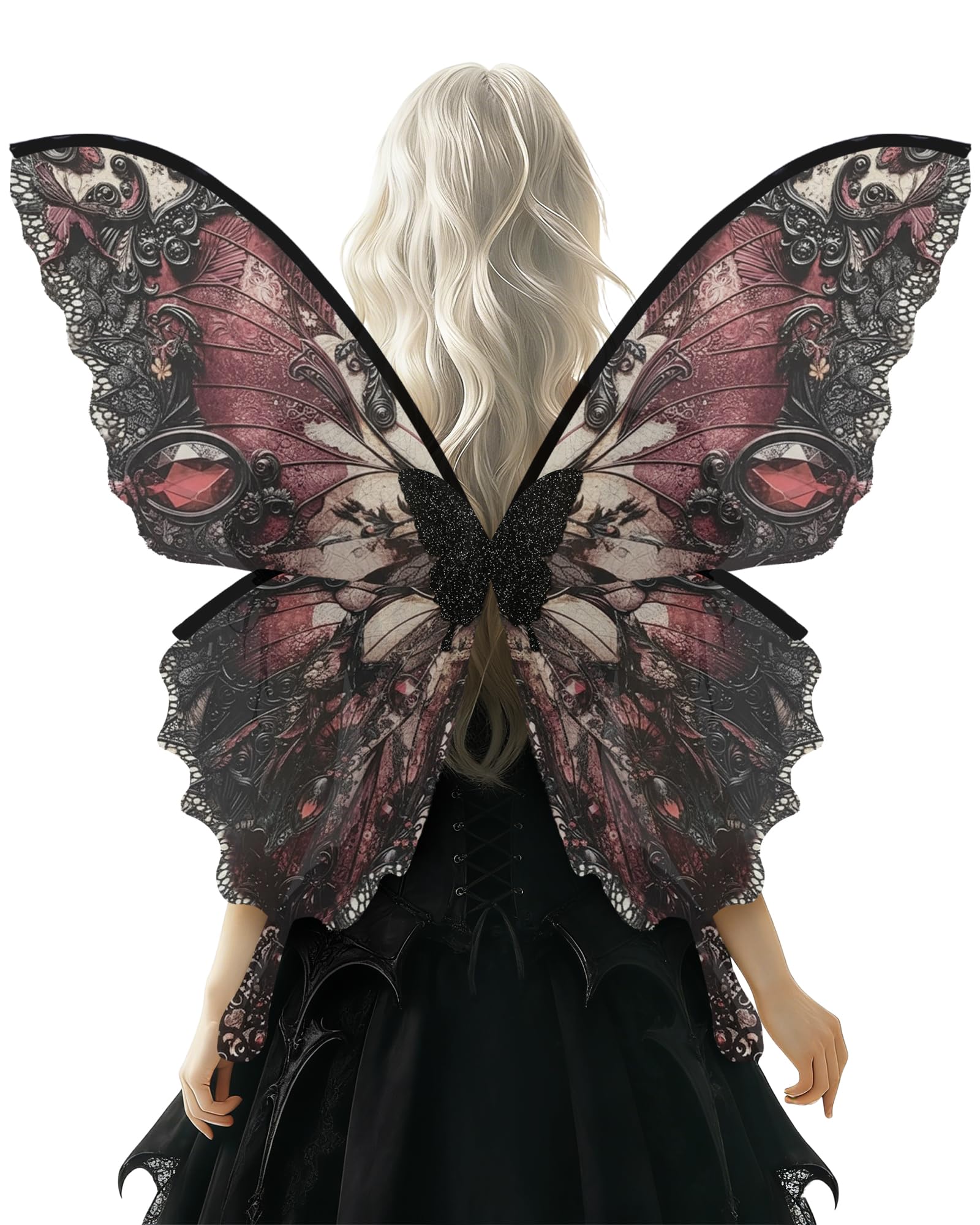 ETOFETE Red Fairy Wings Adult, Gothic Lace Butterfly Wings Costume