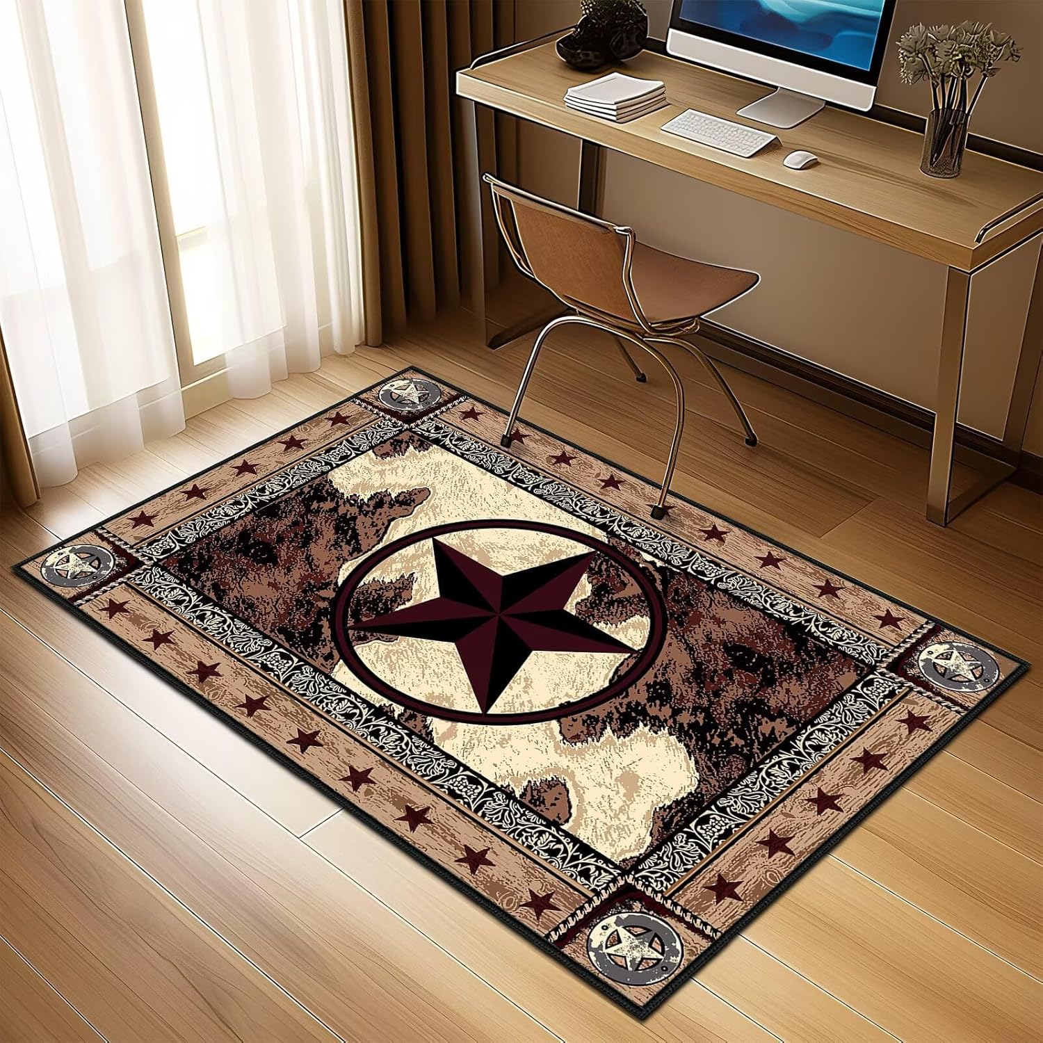 Western Rugs Entryway Rug 3x5 Rugs for Bedroom,Texas Star Vintage,Rustic Area Carpet Washable Non Slip Bedside Rug,Indoor Accent Throw Carpet Western Floor Carpets for Living Room,Entrance,Office