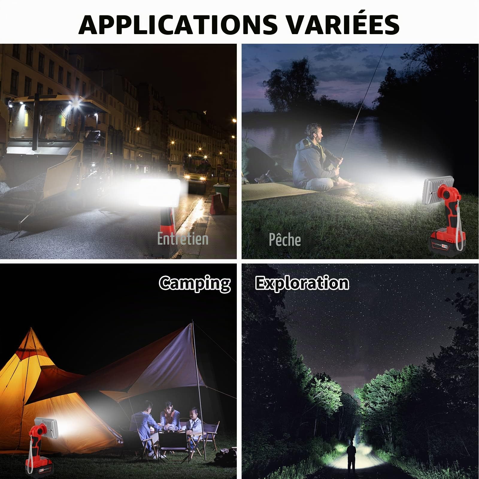Taingwei Lampe LED sans fil 2000LM pour Milwaukee M18 Lithium Battery,Lampe de travail 18v pour le camping, la réparation de voiture, l'éclairage d'urgence et de chantier