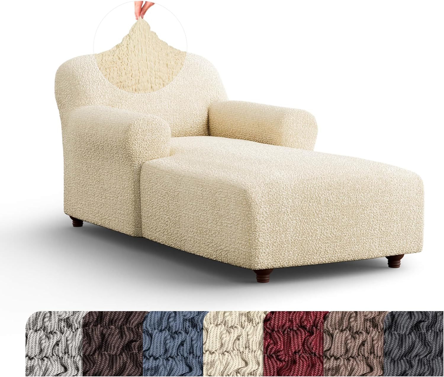 PAULATO BY GA.I.CO. Chaise Lounge Cover – Soft Form-Fit Slipcover – Stretch 1-Piece Protector for Lounge Chair – Mille Righe Fabric – Cream (with Armrest 32"-48" Wide)