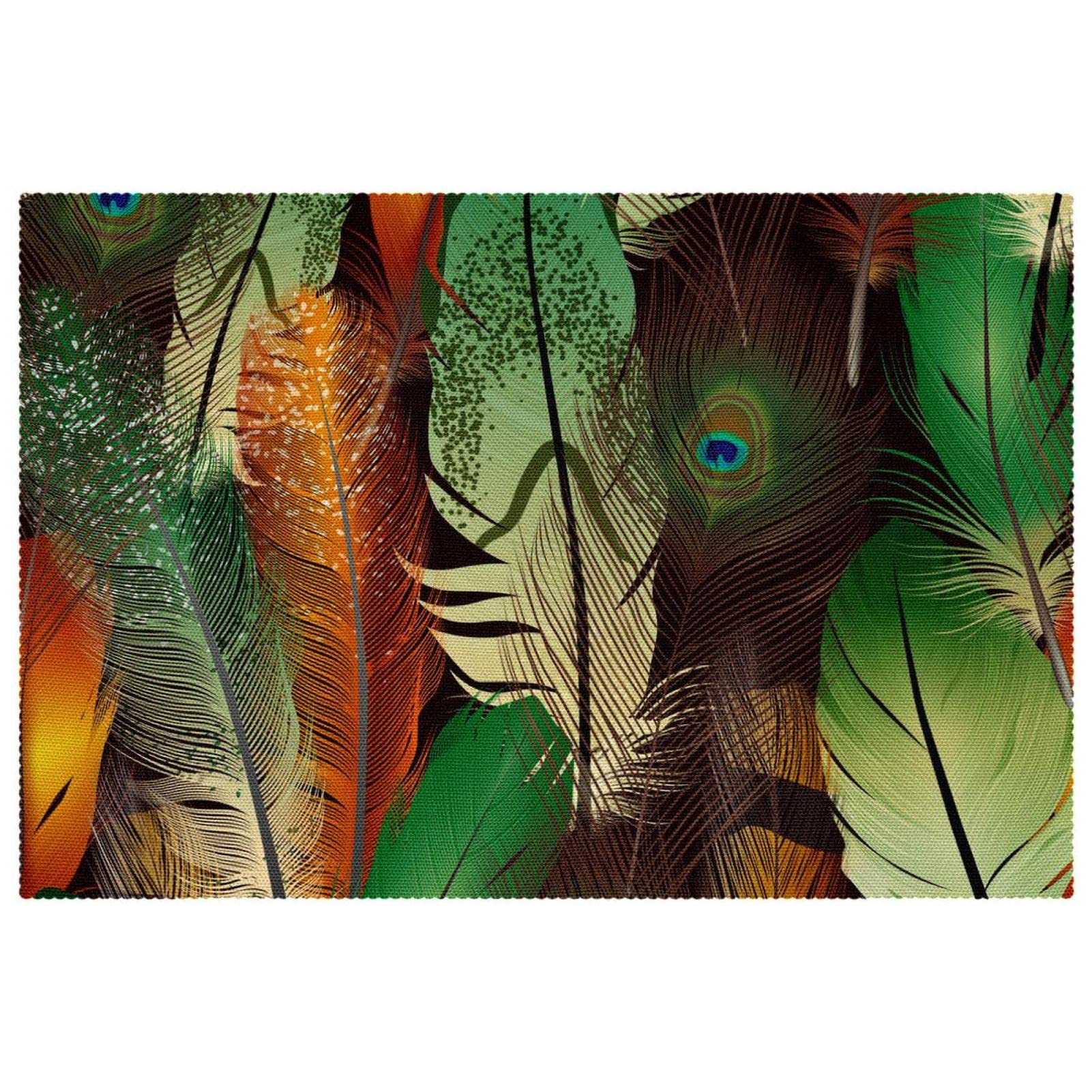 Set de table motif plumes 30x45 cm | Lot de 6 antidérapants