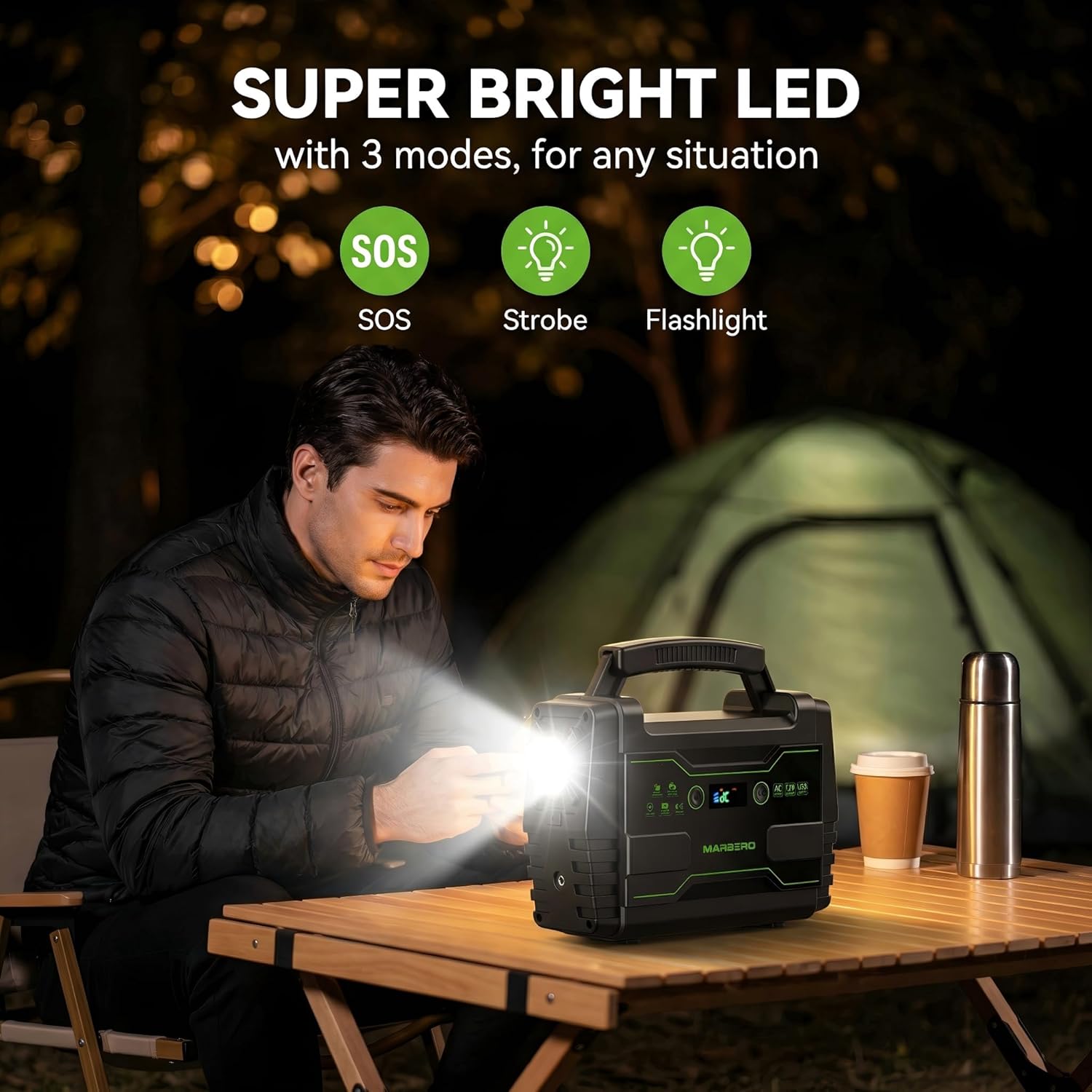 MARBERO Solar Generator 155Wh with 30W Solar Panel Portable Power Station with 2x 100W AC Outlets(Peak 150W), QC3.0 USB UL Certified for Home Blackout, Camping, RV Travel, Ultra-Light & Silent Fan