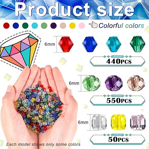 Miniatura 2 de Junkin 1000 cuentas de cristal para hacer joyas, cubos facetados, cuentas de cristal de 0.236 pulgadas, cuentas sueltas espaciadoras para