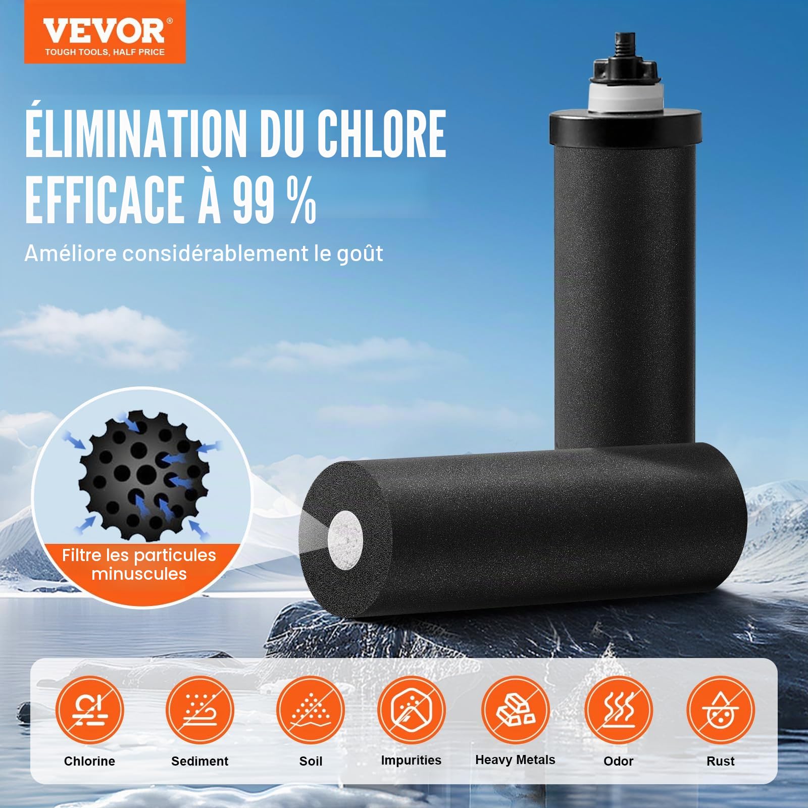 VEVOR Système de Filtration d'Eau par Gravité 8,5 L, Filtre à Eau par Gravité de Comptoir, en Inox 304, Réduction du Plomb et jusqu'à 99% du Chlore, avec 2 Filtres à Charbon et Robinet, Domicile