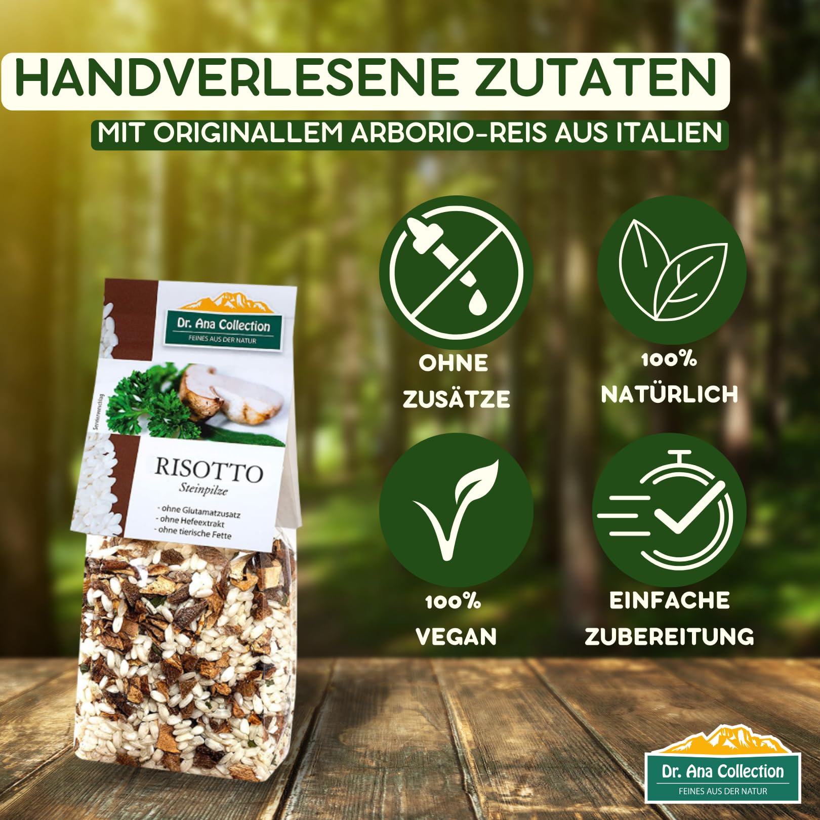 Dr. Ana Collection 6 vegane Risottos Probierpaket I italienische Spezialität I glutenfreie Risotto-Fertigmischungen mit 100% italienischem Arborio Reis I hergestellt in Manufakturarbeit I 6 x 200g