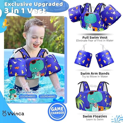 Miniatura 2 de Vvinca Chaleco de natación separable para niños pequeños de 22 a 66 libras (1 a 6 años) | Flotador de piscina 3 en 1 y bandas de brazo para niños y