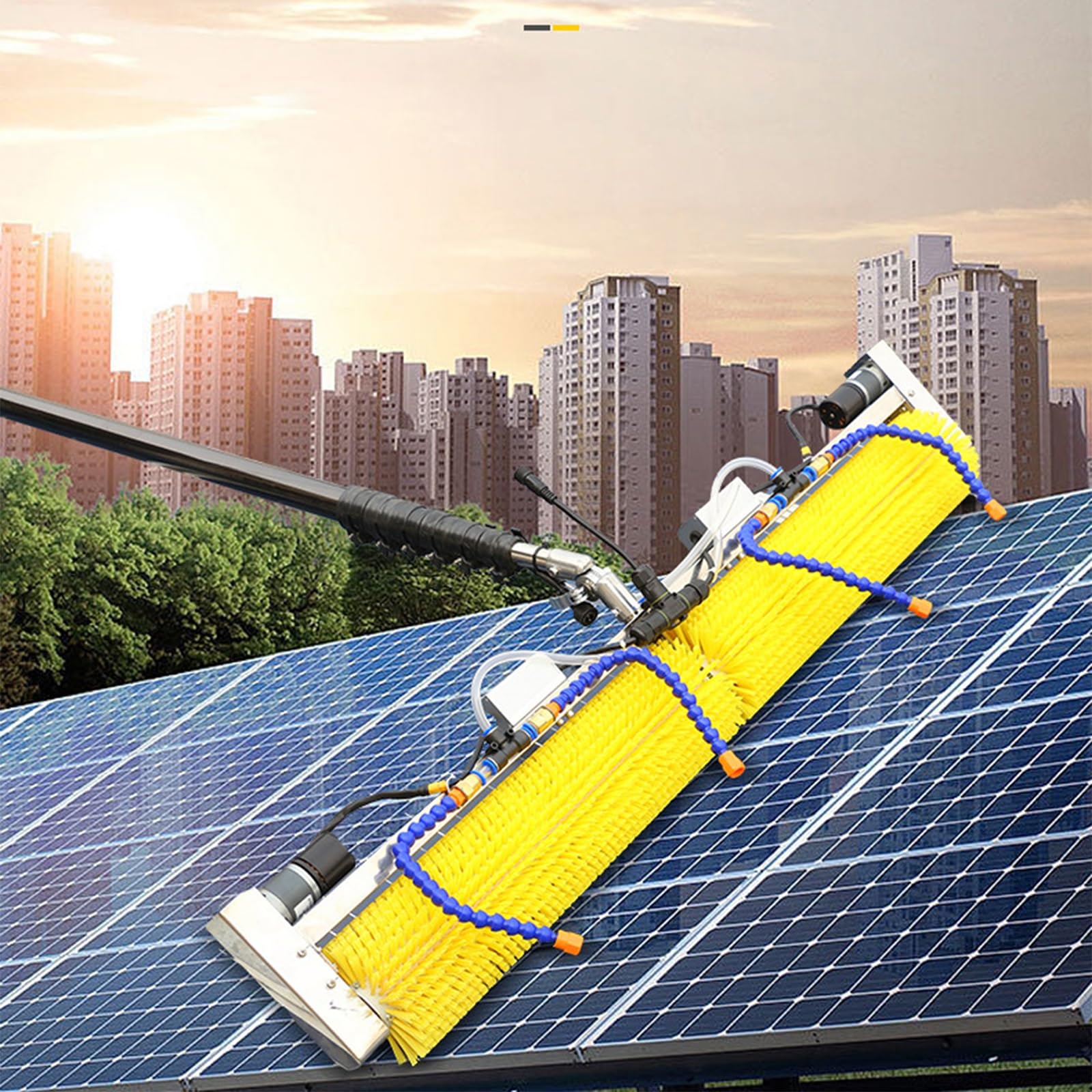 Robot eléctrico de Limpieza de Paneles solares con pértiga telescópica y Cepillo de Agua para un Mantenimiento eficiente de módulos solares y Ventanas Exteriores.