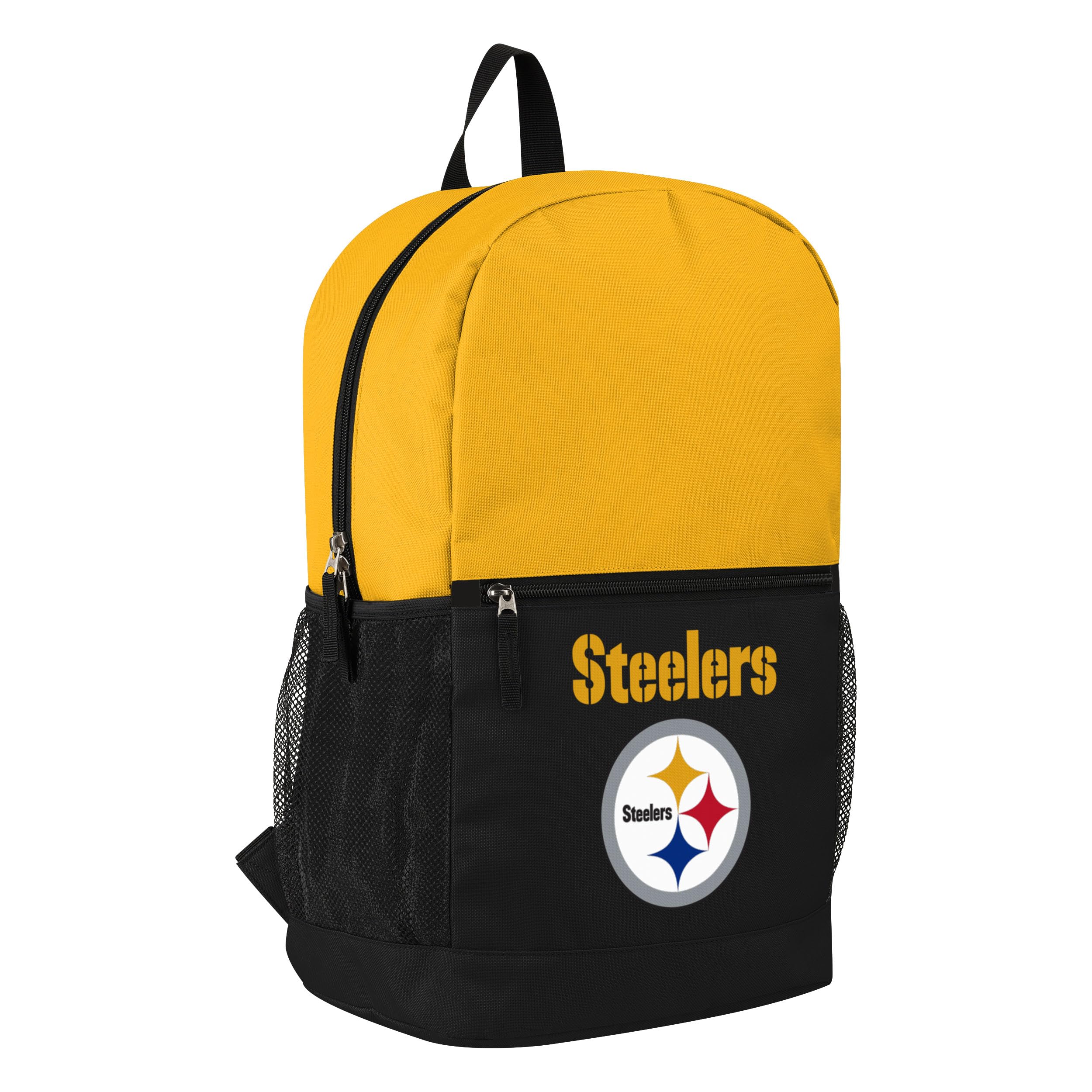 FOCO NFL Officially Licensed Football Team Color Primary Logo 2 Tone Big Logo Color Block School Bag Travel Backpack, Pittsburgh Steelers, One Size, Daypack Backpacks