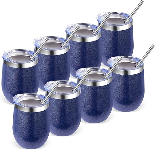 Miniatura 49 de Volhoply - Juego de 12 vasos de vino de 12 onzas con tapa, hechos de acero inoxidable con aislamiento al vacío de doble pared, vasos de vino sin