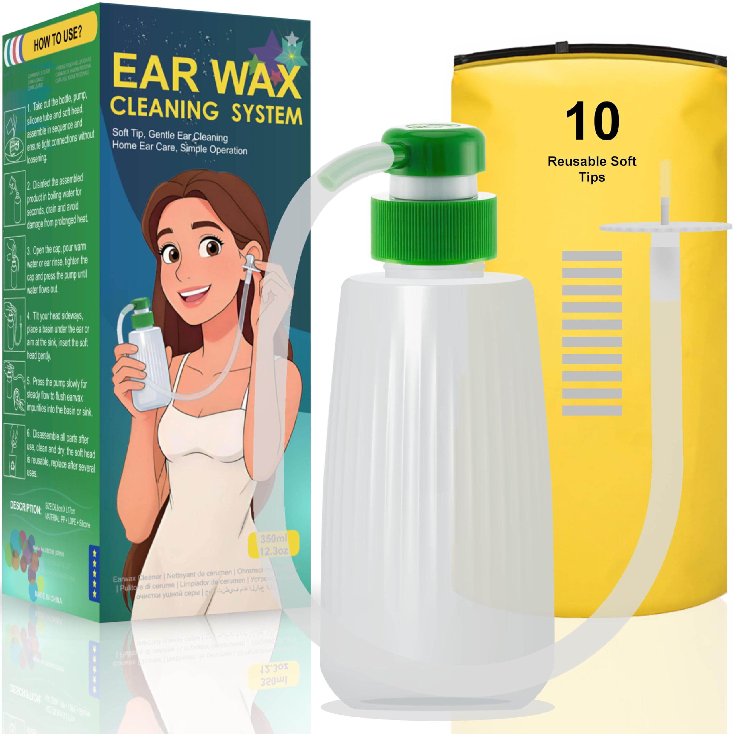 TONELIFE Ear Wax Removal Kit 350ml Safe Ear Irrigation Flushing System for Adults Kids Ear Cleaning Washer with
