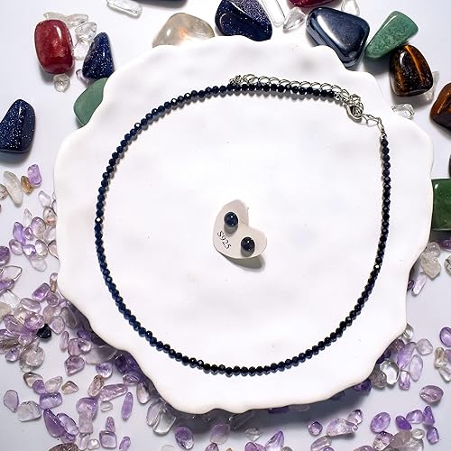 Miniatura 8 de Genuine Stone Choker Beaded Choker Necklace S925 Earrings Facet Crystal Choker Jewelry Sets 3MM Beaded Necklace 14"+3" Adjustable Dainty Necklace