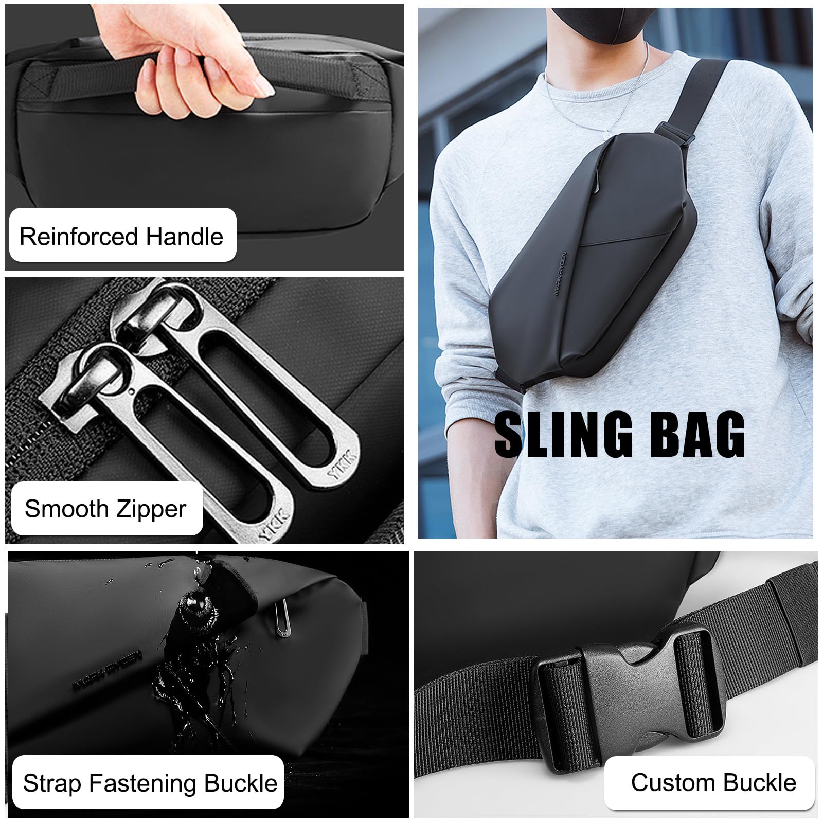 FANDARE Sac Banane Homme Femme étanche Cargo Multipoches Sac Ceinture Banane Polyester avec Poche Avant Sac à Dos Banane Imperméable Légère pour Voyage Randonnée Course Sport Moto Vélo