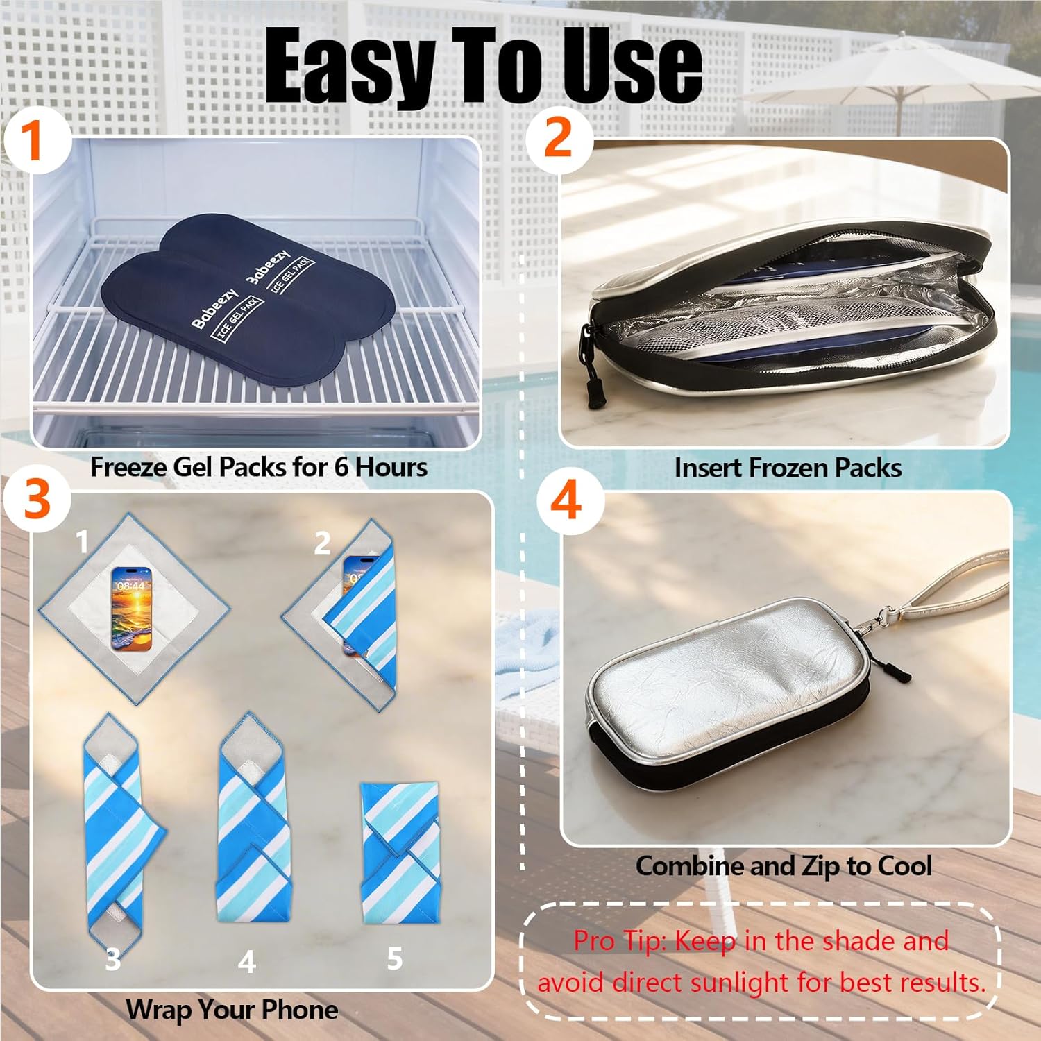 Thermal Phone Cooling Pouch for Beach & Pool iPhone Cooling Bag with 2 Reusable Gel Packs Prevent Overheating Phone Cooler Bag for Summer Heat