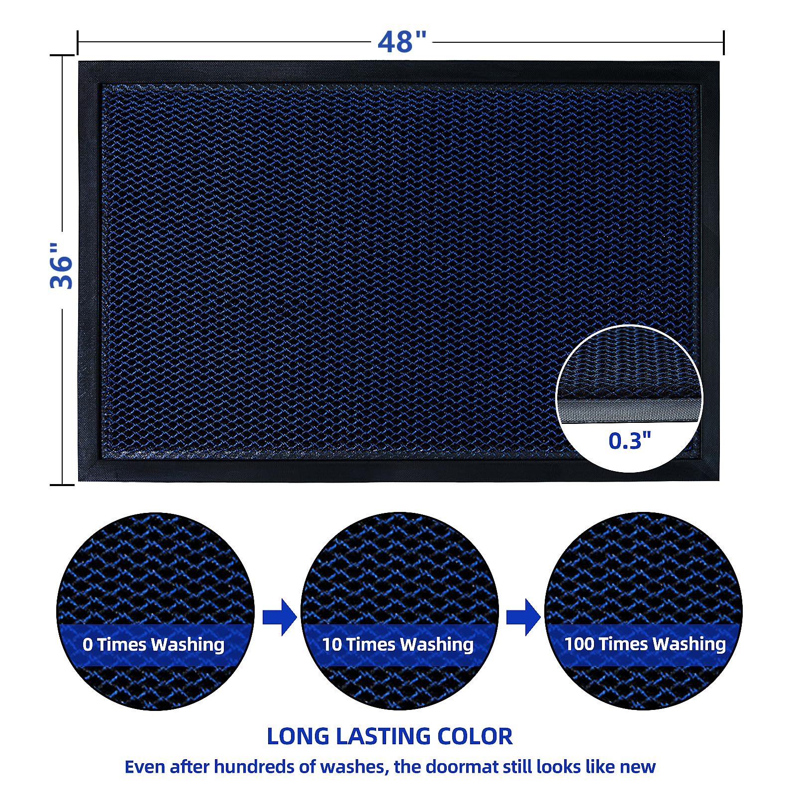 Felpudo de bienvenida mate para puerta delantera, entrada interior y exterior, alfombra azul para exteriores, alfombra antideslizante duradera, alfombra de entrada para interiores y