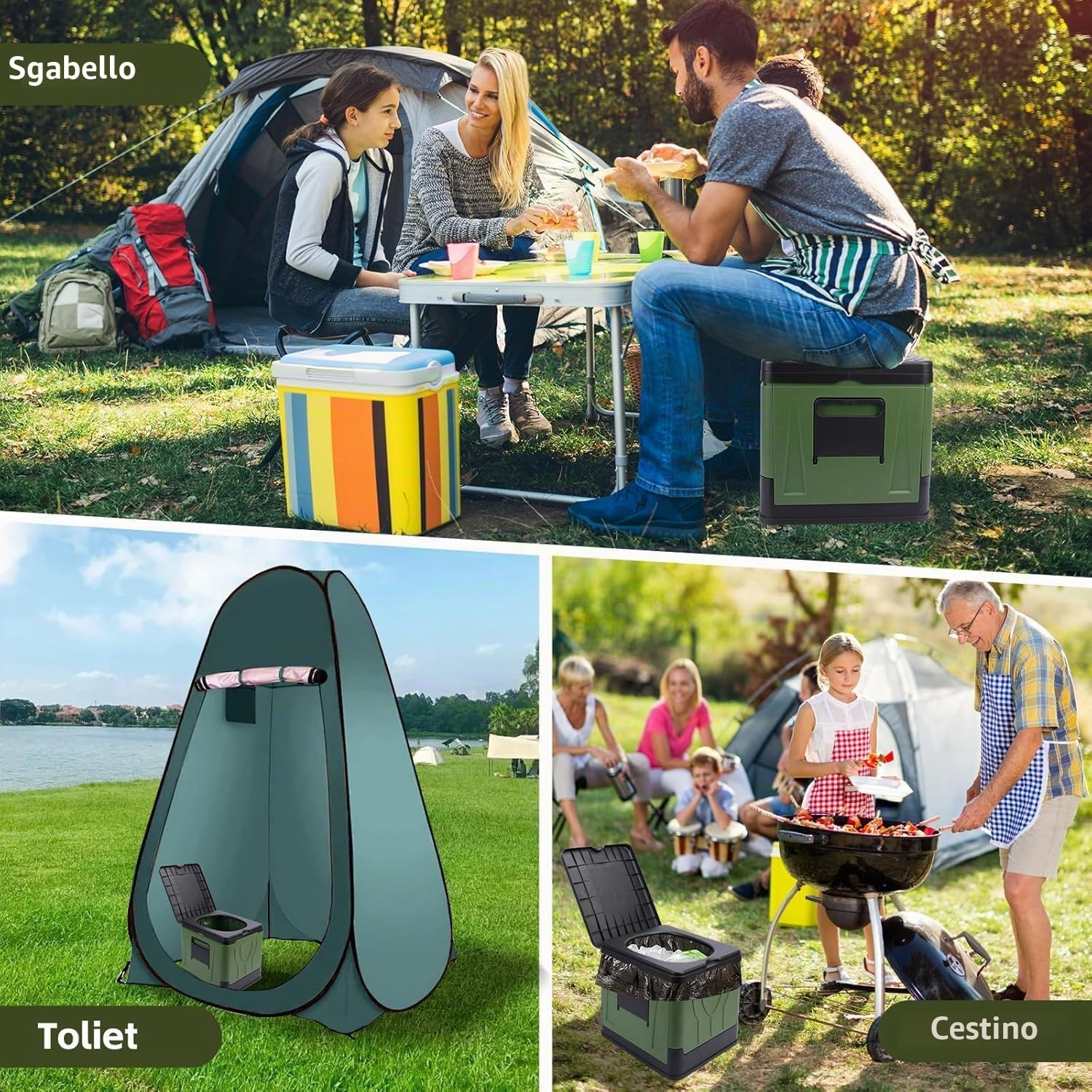 Toilette da Campeggio Pieghevole,WC Portatile Max 150 kg,Gabinetto Mobile Adulti Pieghevole,Cesso Portatiles per Camper,Viaggi,Emergenza,Bagno Esterno Compatto