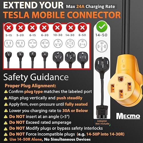 Miniatura 7 de MECMO Secador de 4 clavijas y 30 amperios, divisor en Y a cargador EV, NEMA 14-30P a 14-50R y 14-30R Cable adaptador de corriente de doble salida de