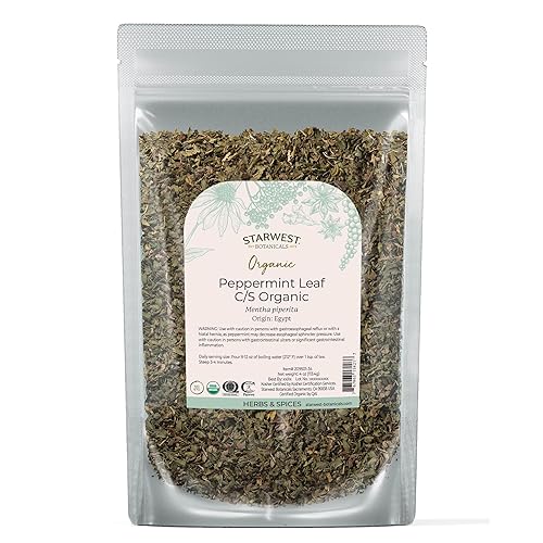 Starwest Botanicals Hoja de menta orgánica cortada y tamizada (Egipto), 4 onzas