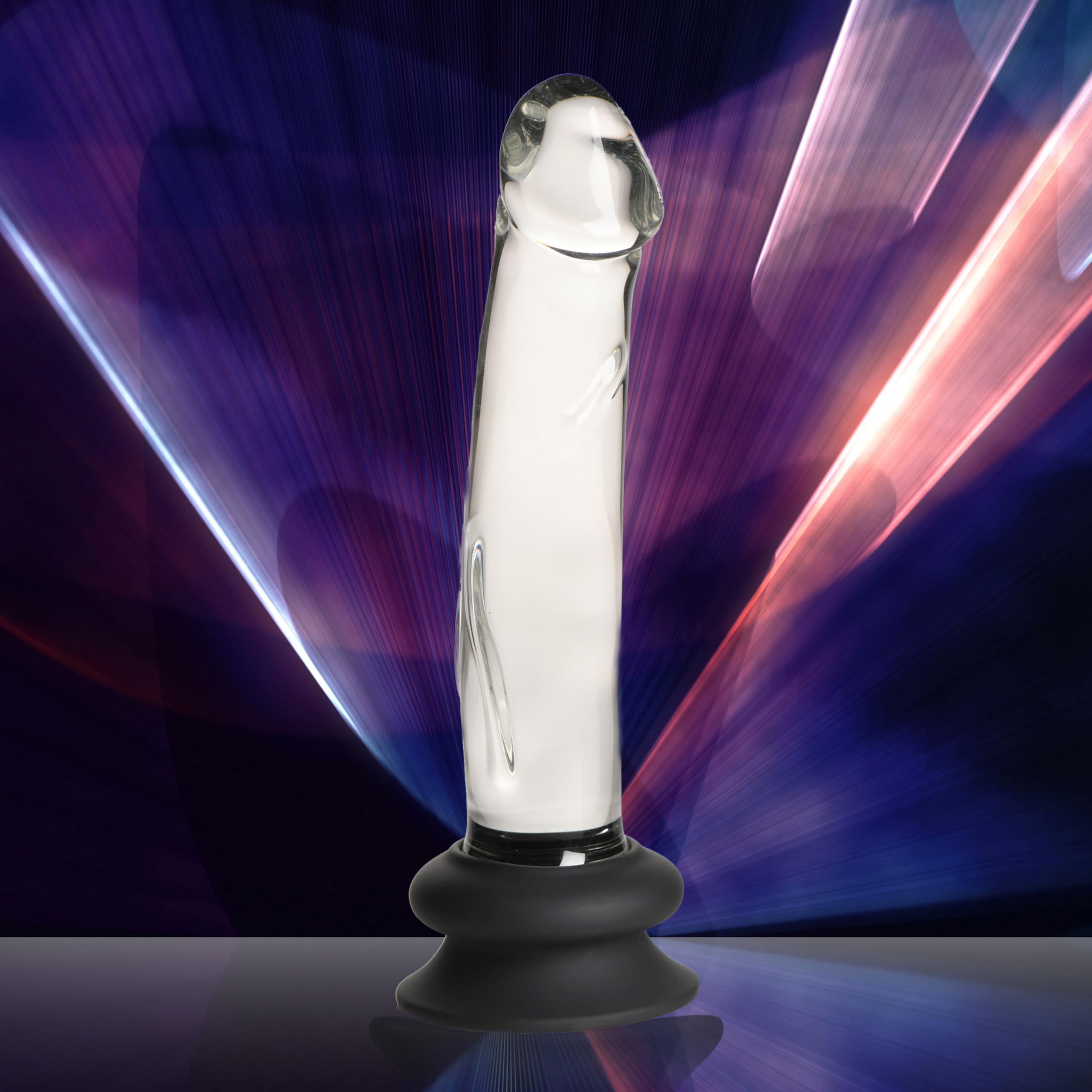 Pleasure Crystals 7" Glass Dildo with Silicone Base for Men, Women & Couples. Realistic Texture, Includes Removable Silicone Suction Cup, Ideal for Temperature Play. 2 Pieces, Clear.
