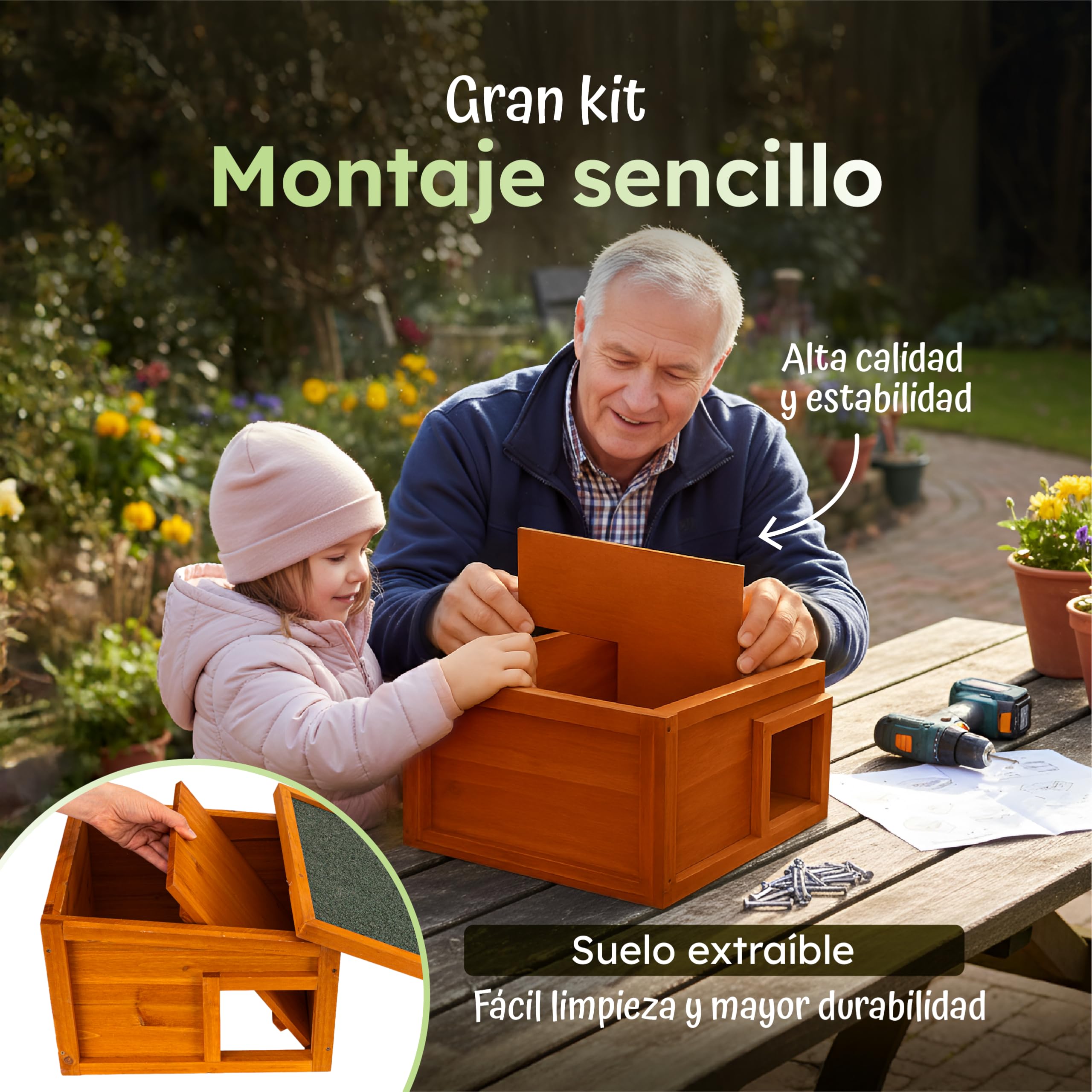 Moorland Casa de hibernación para erizos – Refugio de Invierno en Madera FSC 40×34 cm, Entrada laberíntica ventilada, Base, Techo extraíble, Resistente a la Intemperie para jardín