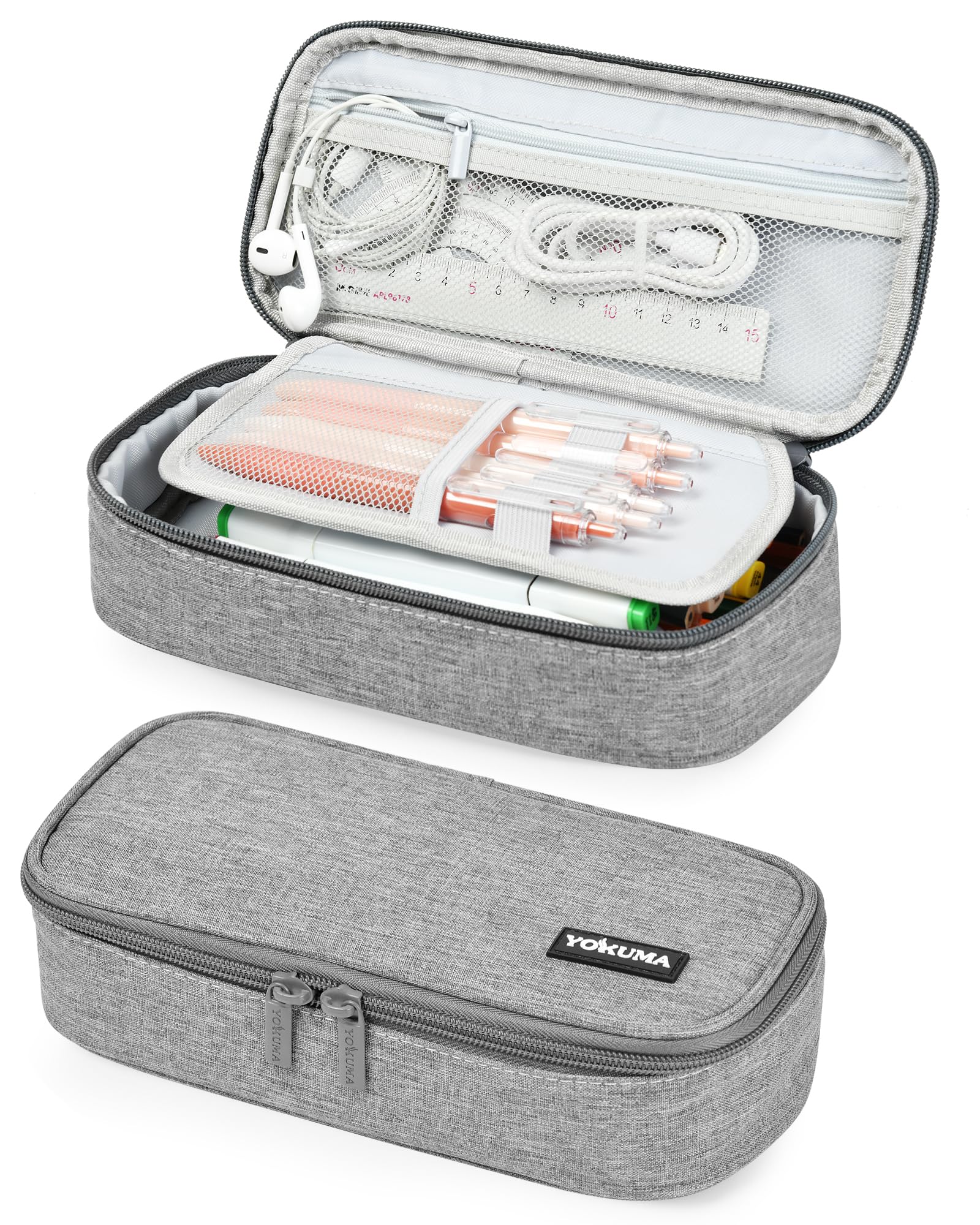 YOKUMA Pencil Case,Large Capacity Pencil Pouch,Aesthetic Zipper Pencil Box, Back to School Supplies for College Student Teen Adults,Travel Essentials,Electronic Cable Organize