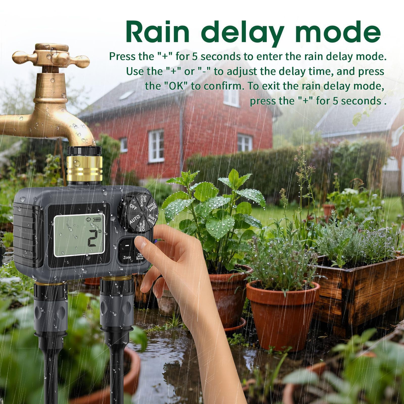 Válvulas de riego para exteriores, control de doble zona, BSP3/4 pulgadas, ajuste de latón, tasa IP55, resistente a la intemperie, monitor LCD, roscado, válvulas de agua de alta presión