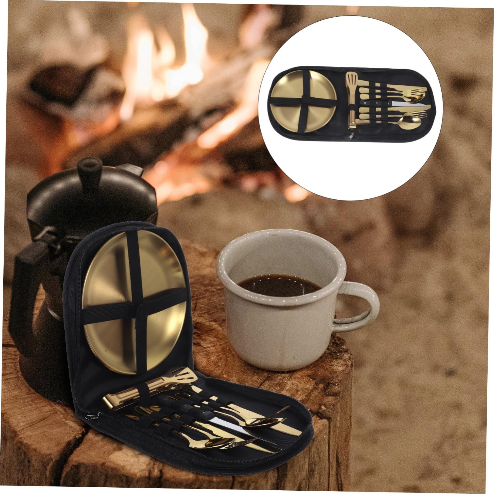 ABOOFAN Campingbesteck Robustes Metallbesteck aus Edelstahl mit Tragetasche Platzsparend und Leicht für Outdoor Camping und Picknick für Unterwegs
