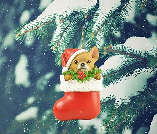 Miniatura 5 de MeritMode Figuras de perro de calcetines de Navidad  Pequeño perro Chihuahua en rojo calcetines de Navidad figuritas adorno para decoración de árbol