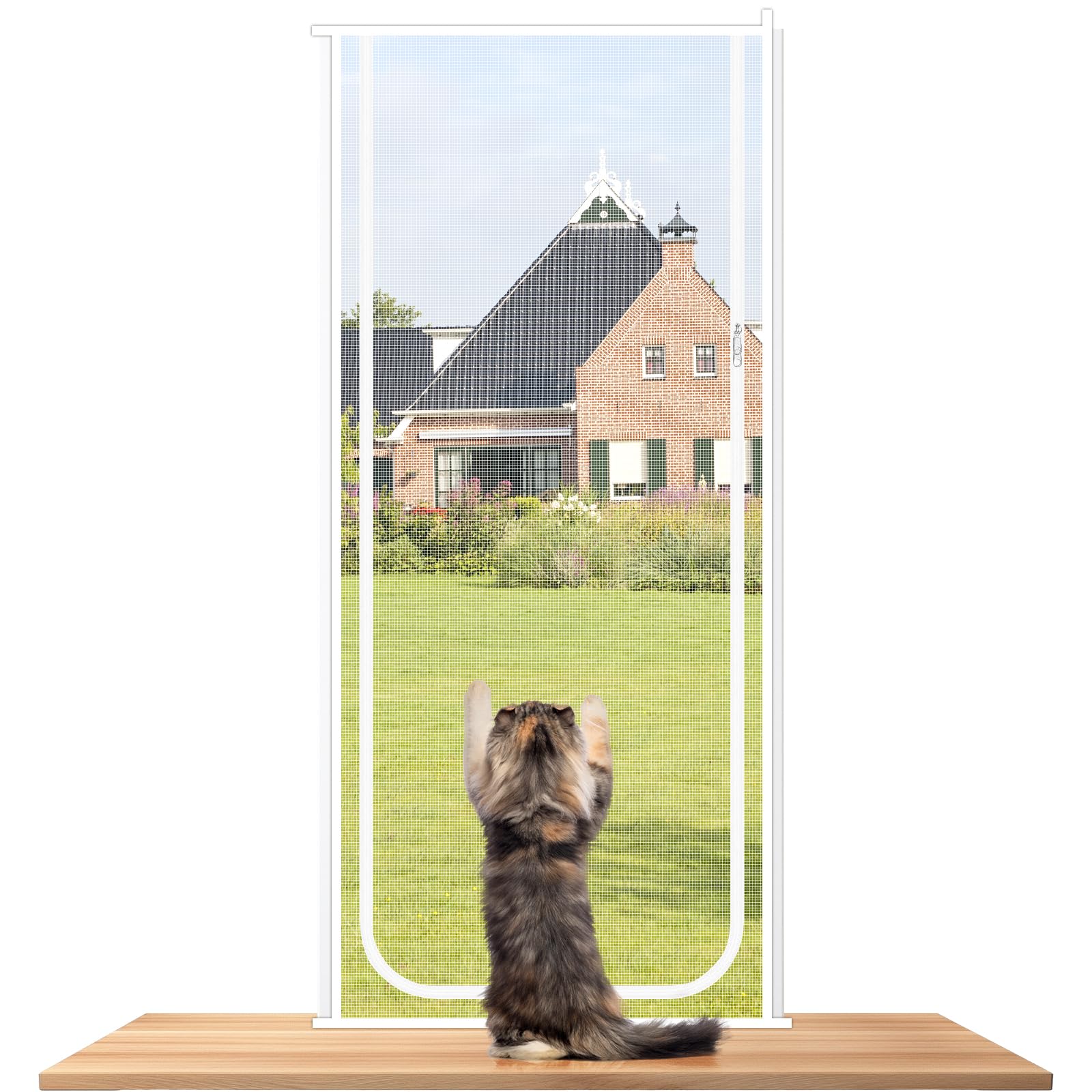 Katzennetz für Balkon 90cm X 200cm, Verdickt Katzengitter TüRgitter Katze, DASS Katzen Aus Laufen,Ohne Bohren, Insektenschutz Balkontü Rmit ReißVerschluss für Schlafzimmer Wohnzimmer, Weiß