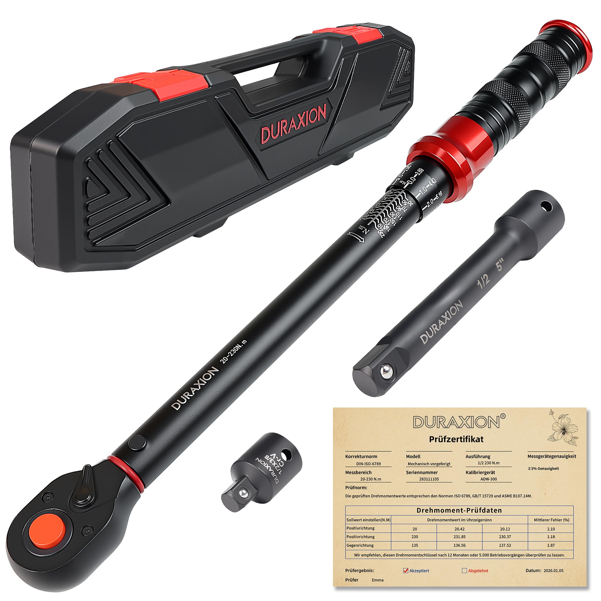 Drehmomentschlüssel 1/2", 20-230Nm für Auto/Motorrad, 3-teilig Set