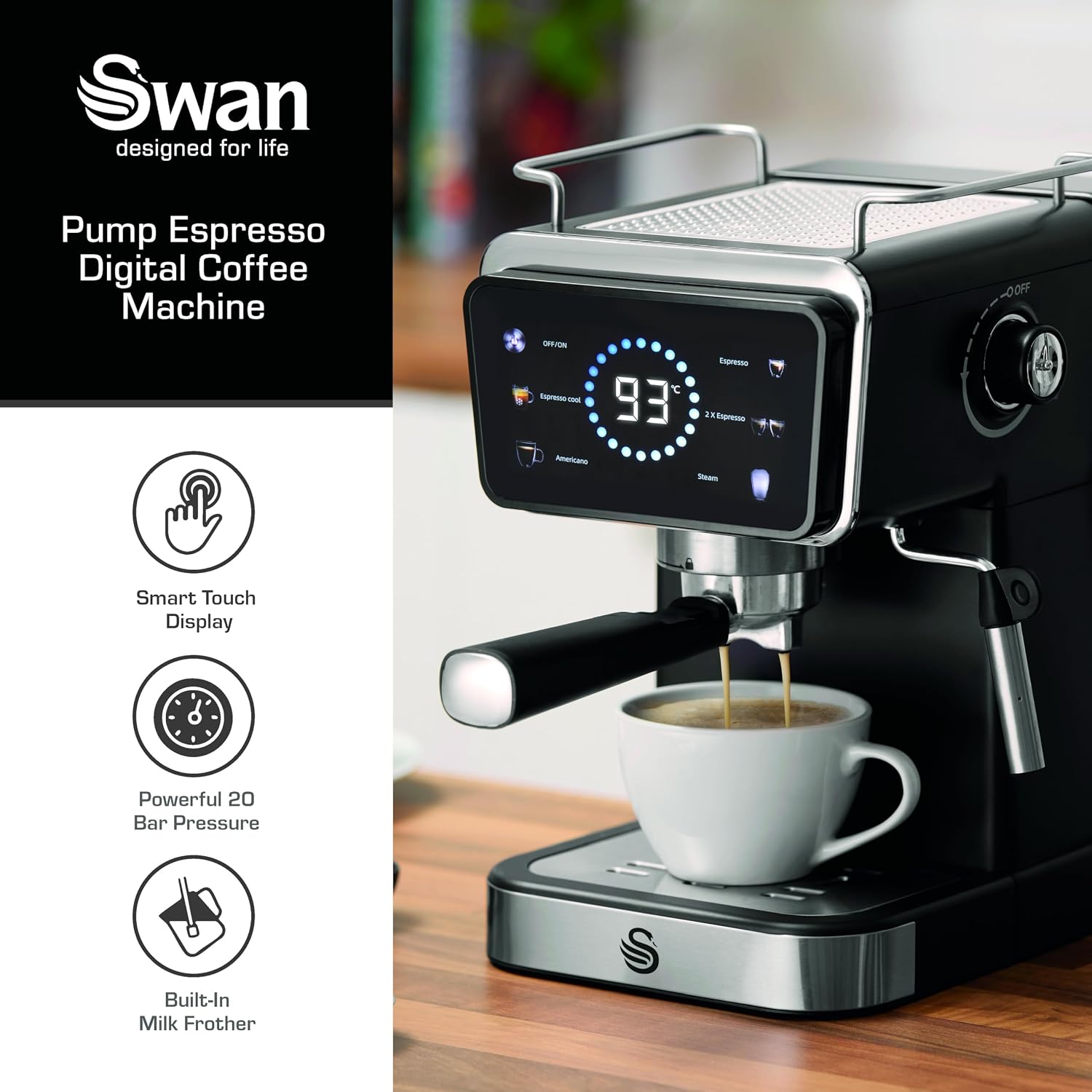 Swan digital espresso coffee machine review espresso machine on kitchen counter