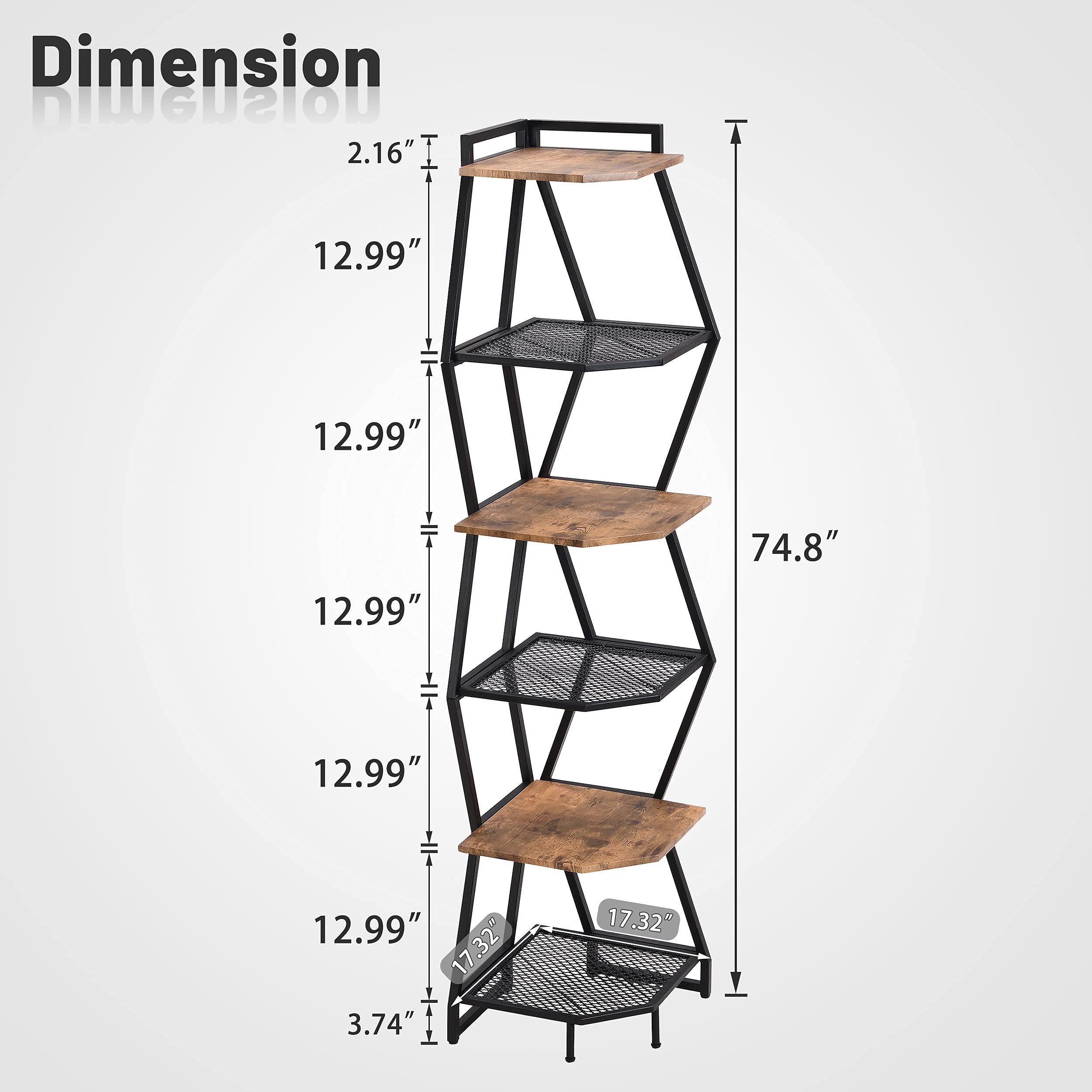 Buy OIOG 6Tier Tall Corner Shelf Stand, Industrial Corner Bookshelf