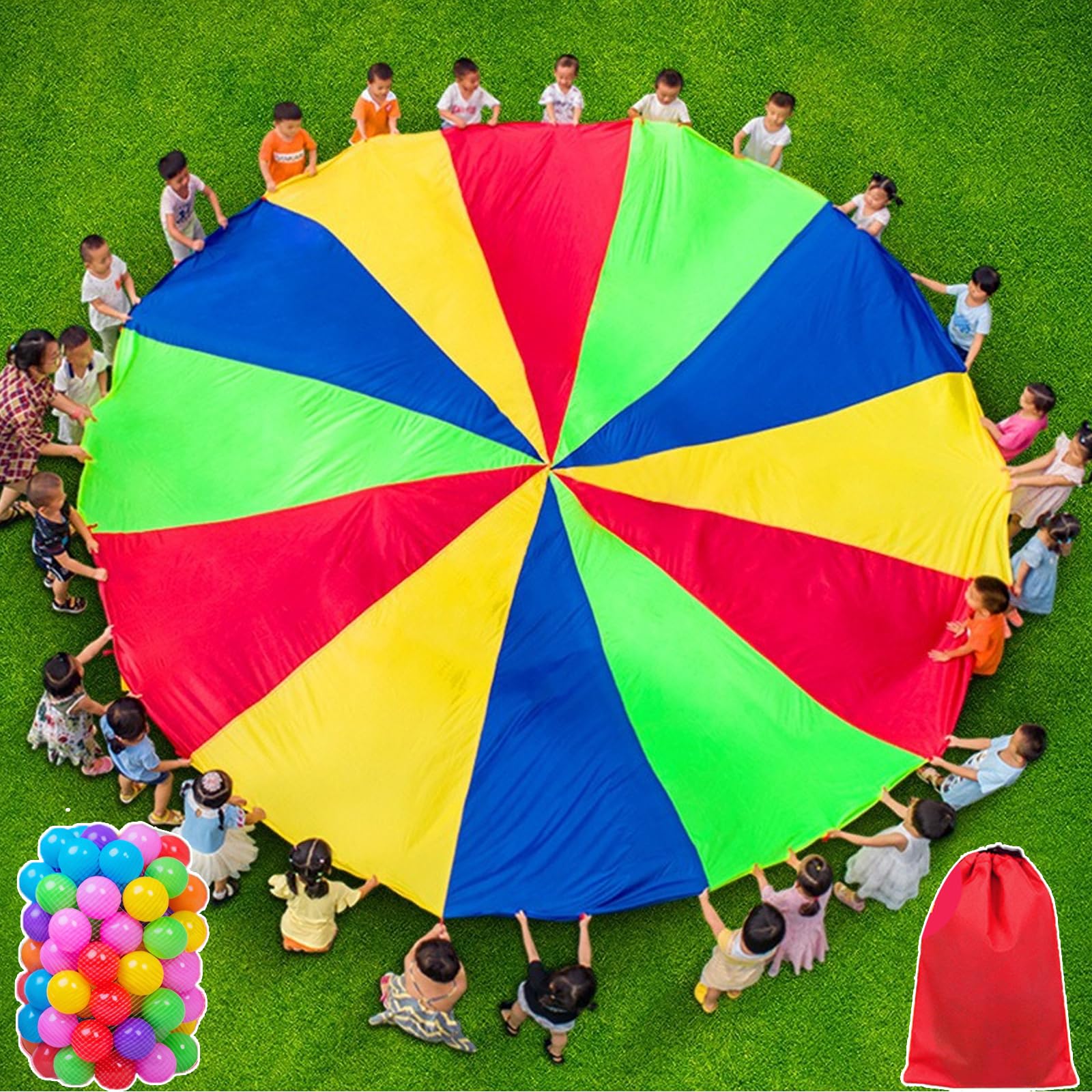 Children's Play Parachute with Balls and Storage Bag for Cooperative Games and Outdoor Activities