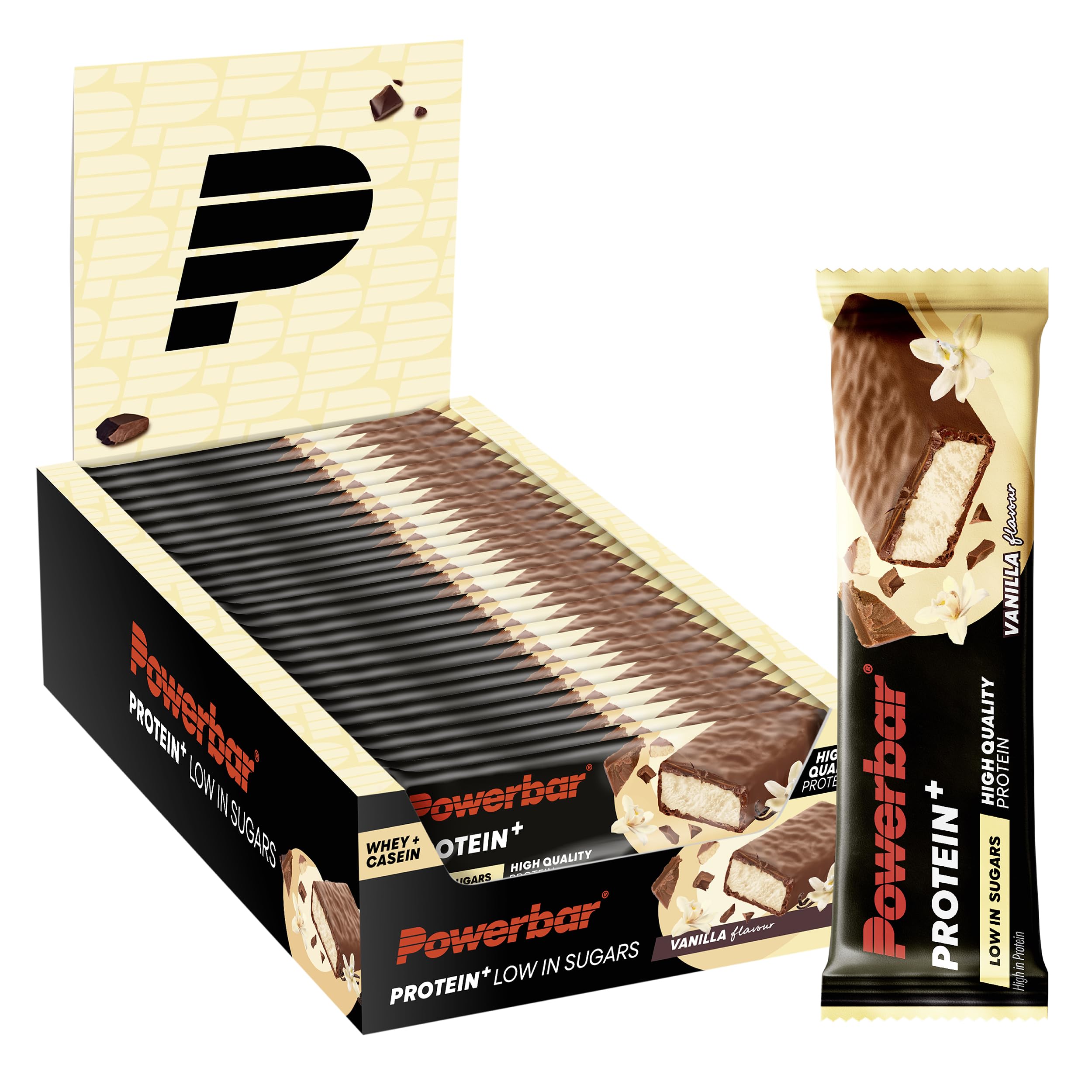 Powerbar - Protein Plus - Low Sugar - Vanilla - 30x35g - Riegel mit nur 107 Kcal - Fitnessriegel mit Ballaststoffen
