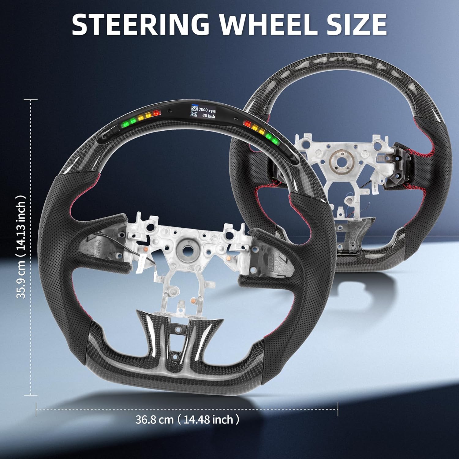 Steering Wheel for Infiniti 2014-2017 Q50 LED Display Indicator Real Carbon Fiber Steering Wheel Perforated Leather Anti-Slip for 2014-2017 Q50